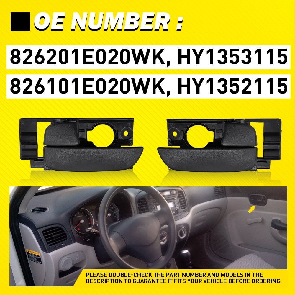 2Pcs Front Interior Door Handles Black For 06-2011 Hyundai Accent LH & RH 2-20x