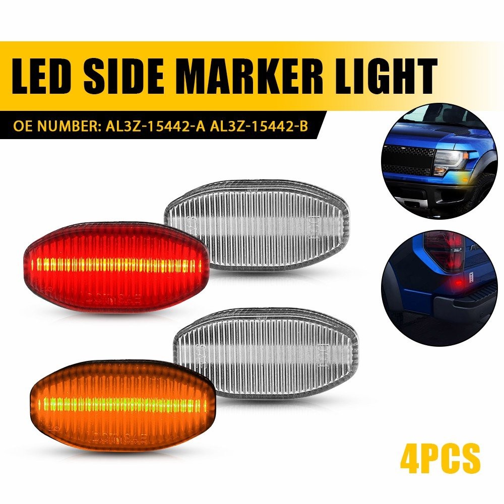 Clear Front Amber Rear Red LED Side Marker Light For 10-14 Ford F-150 Raptor EKK