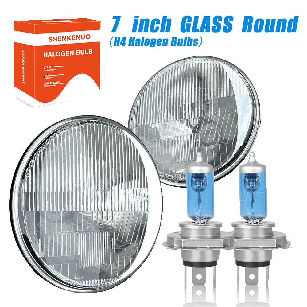 7″ Halogen Semi Sealed Beam Stock Headlight Headlamp White H4 Bulbs 60/55W Pair