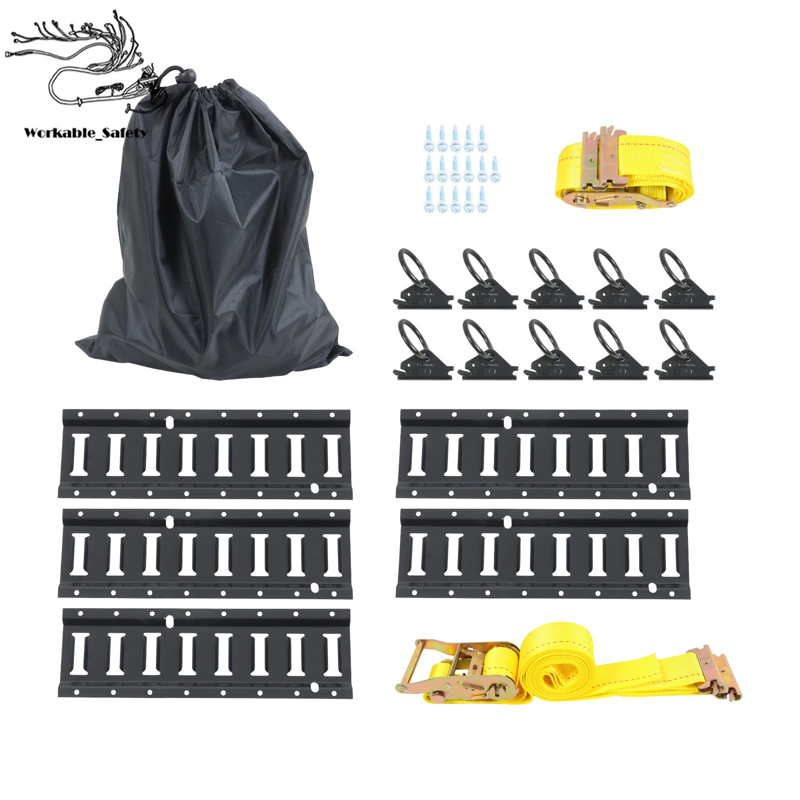 18 Pack 1.3′ E-Track Rail Set, Black Powder Coated Finish For Trailers & Vans