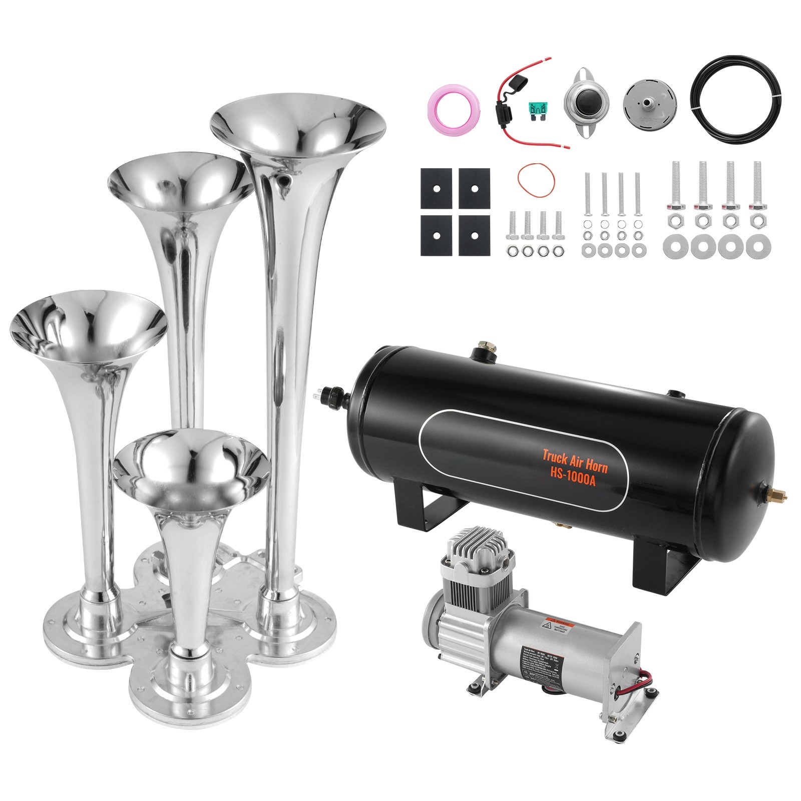 VEVOR Train Horns Kit 4 Trumpet Air Horn Kit 160 psi Air Compressor 2.6 Gal Tank