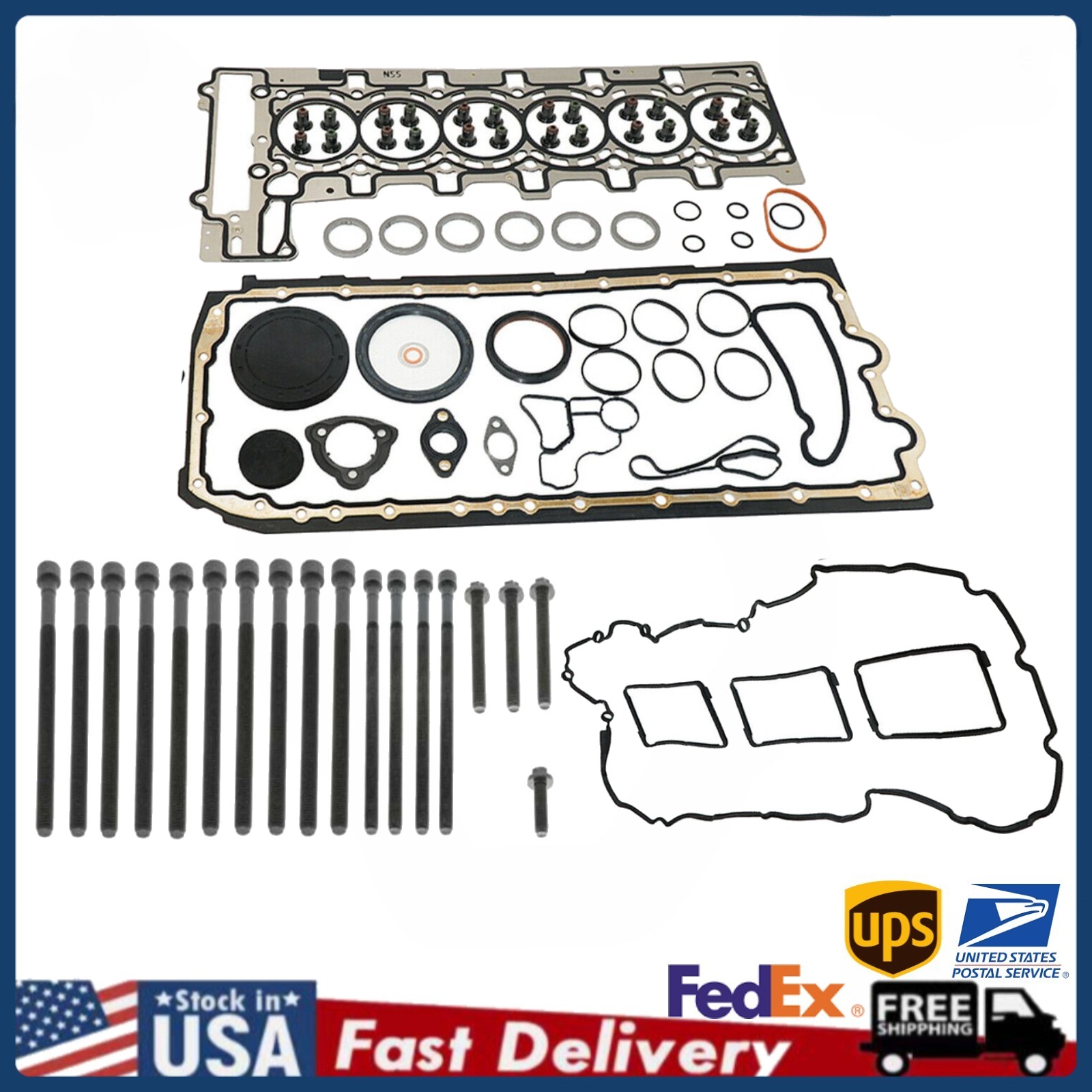 Engine Overhaul Gasket Kit w/ Head Bolts Set For BMW 640i X6 X5 N55 11122165470