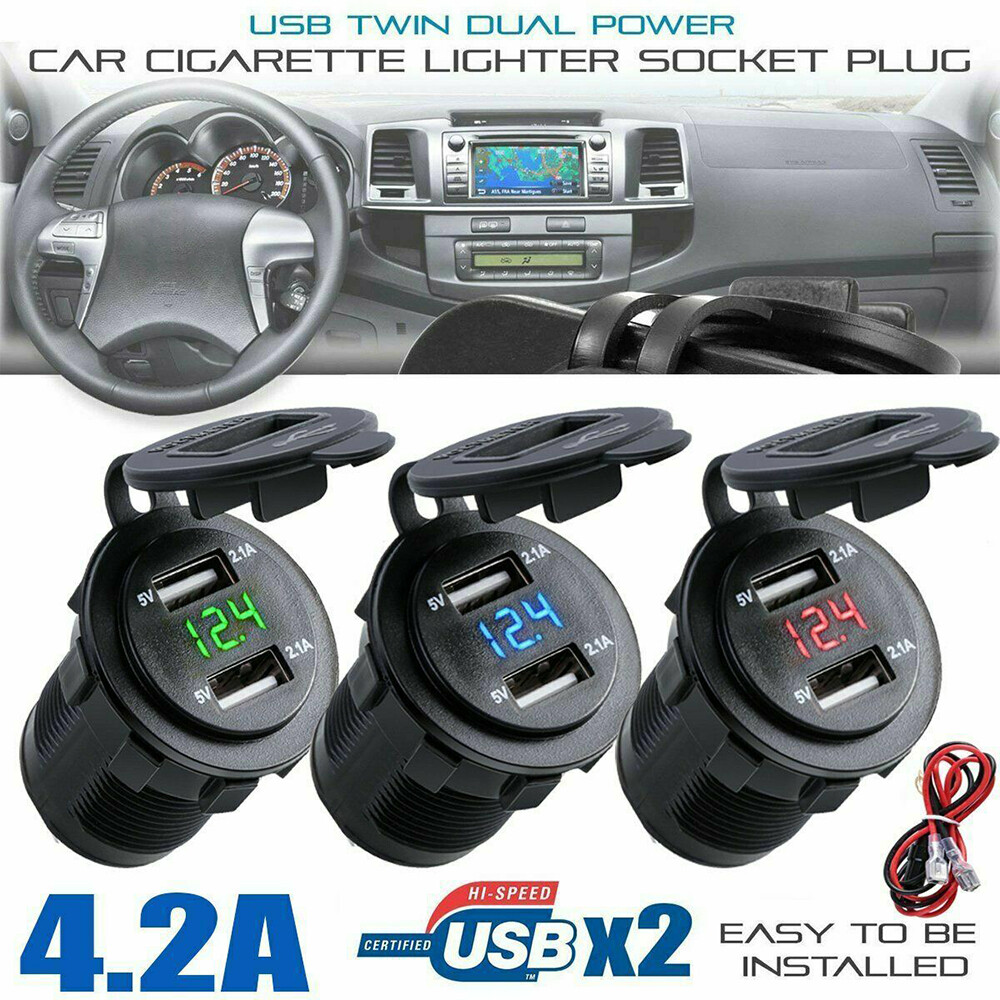 Dual USB Charger Socket 5V 4.2A 2.1A Fast Charging Power Outlet Adapter LED Ring
