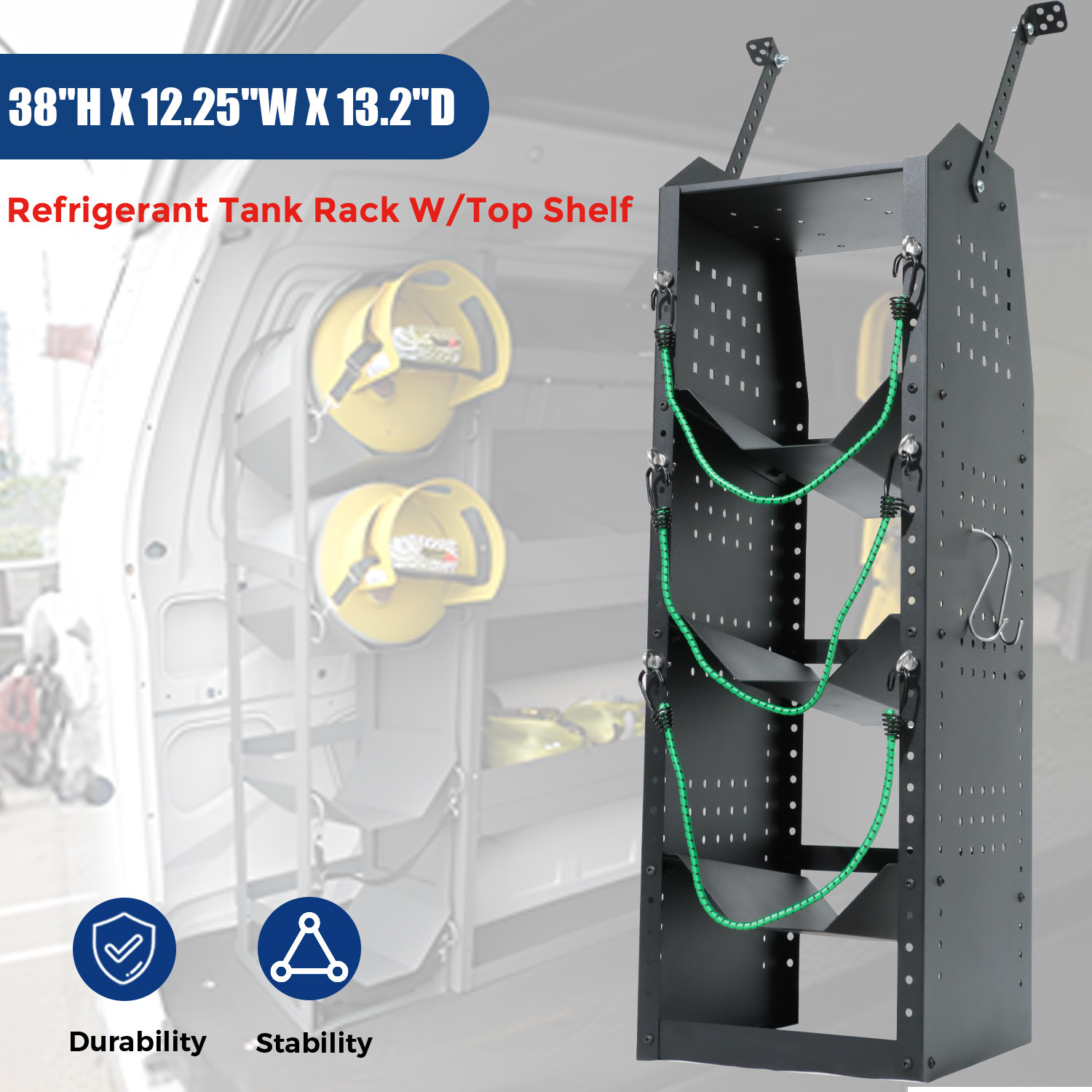 Freon Tank Holder Rack Shelving Storage W/Top Shelf for Cargo Van 38Hx12.2Wx 13D