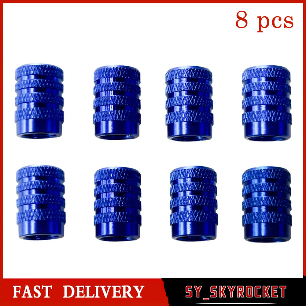 Tire Valve Stems Caps 8pcs Metals Valve Cover Car Bike Motorbike Universal Blue
