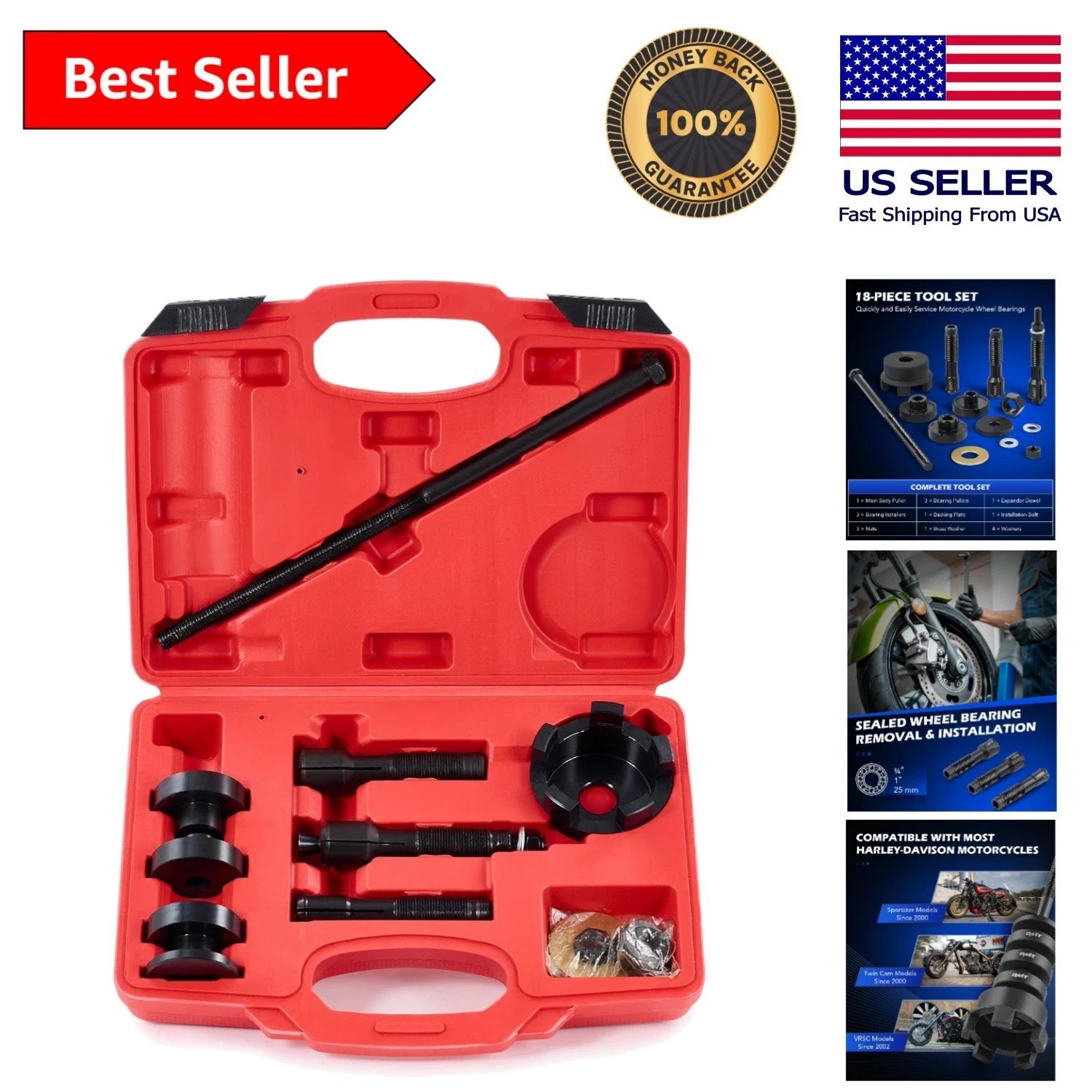 Compact Bearing Installer & Remover for Harley: 3/4″, 1″, 25mm Compatibility