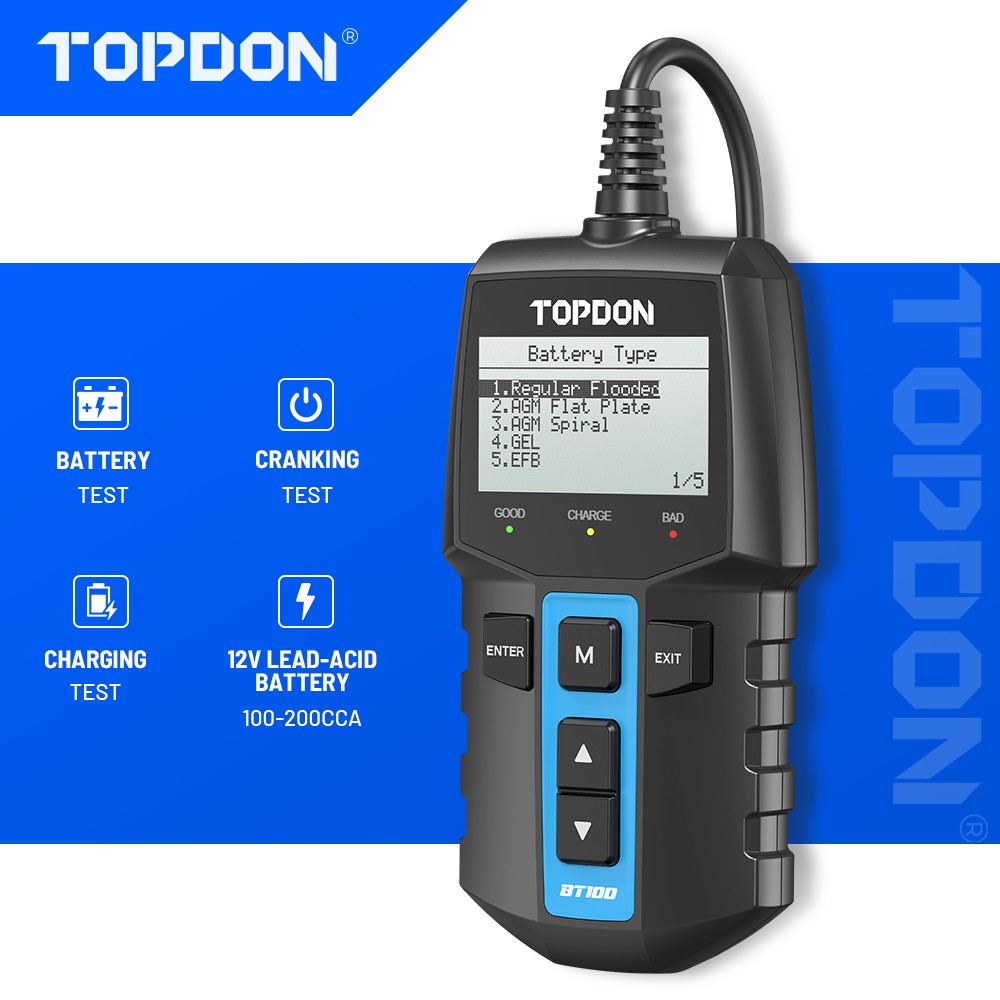 2025new!TOPDON BT100 Car Battery Tester 12V Load Tester Charging System Analyzer