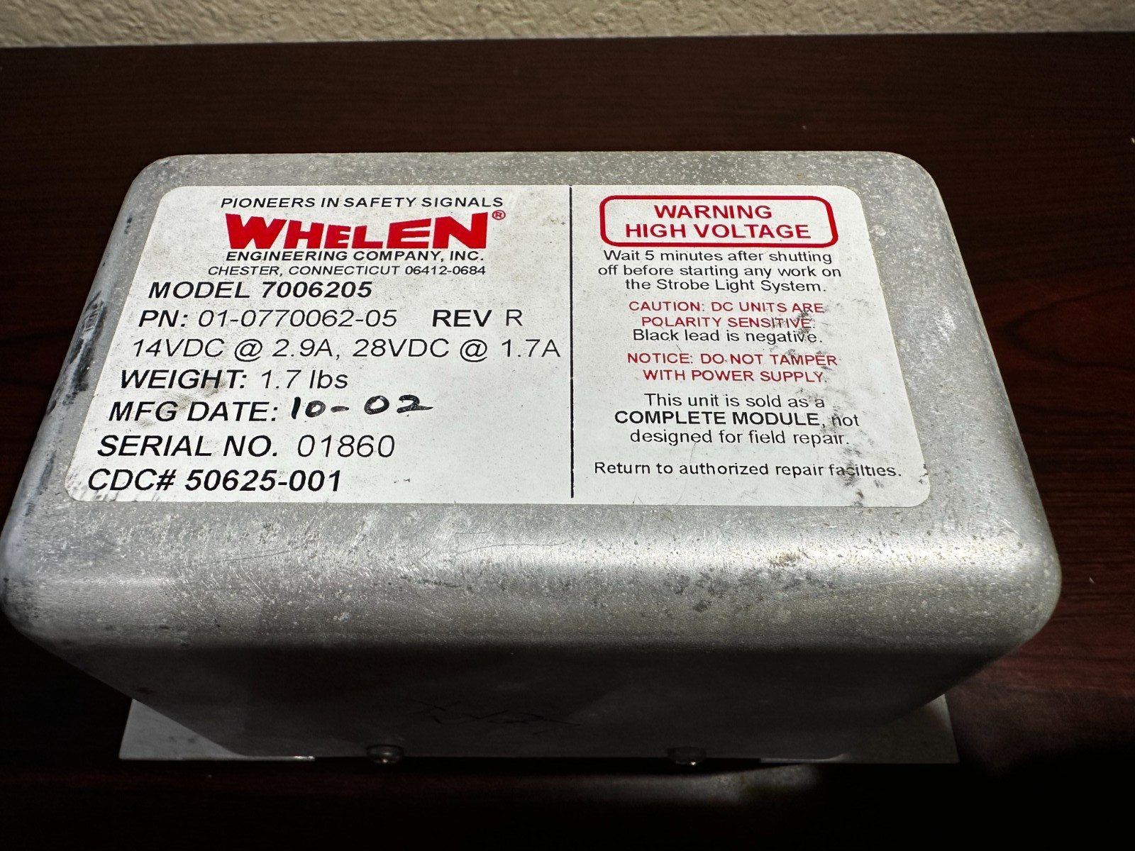 Whelen strobe light power supply 7006205 P/N 01-0770062-05 guaranteed 30 days