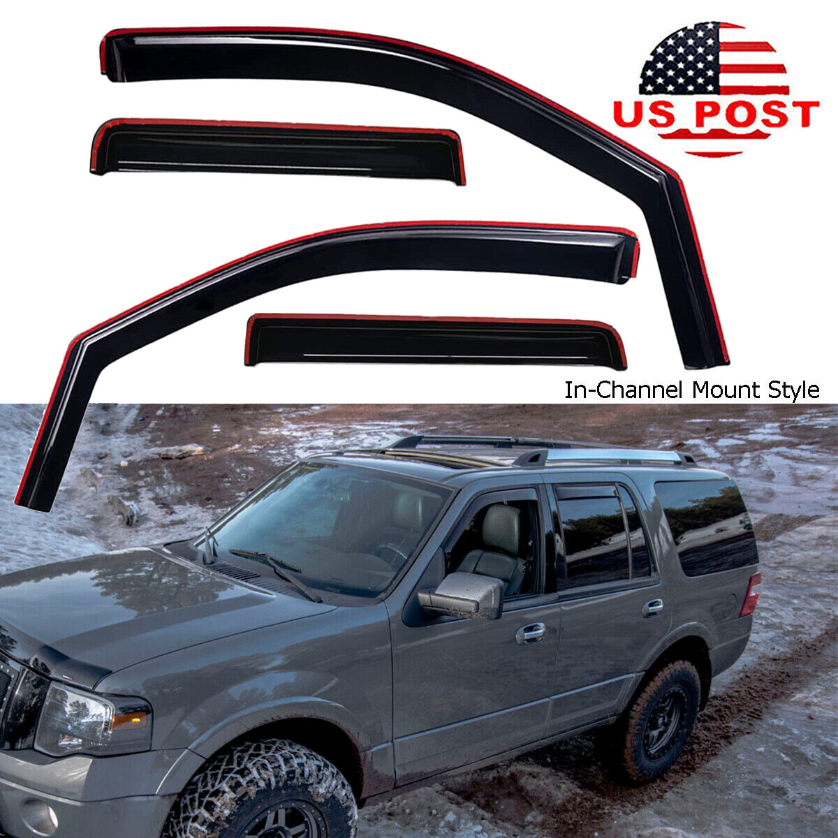 In Channel Smoke Window Visor Rain Guard for Lincoln Navigator Ford Expedition