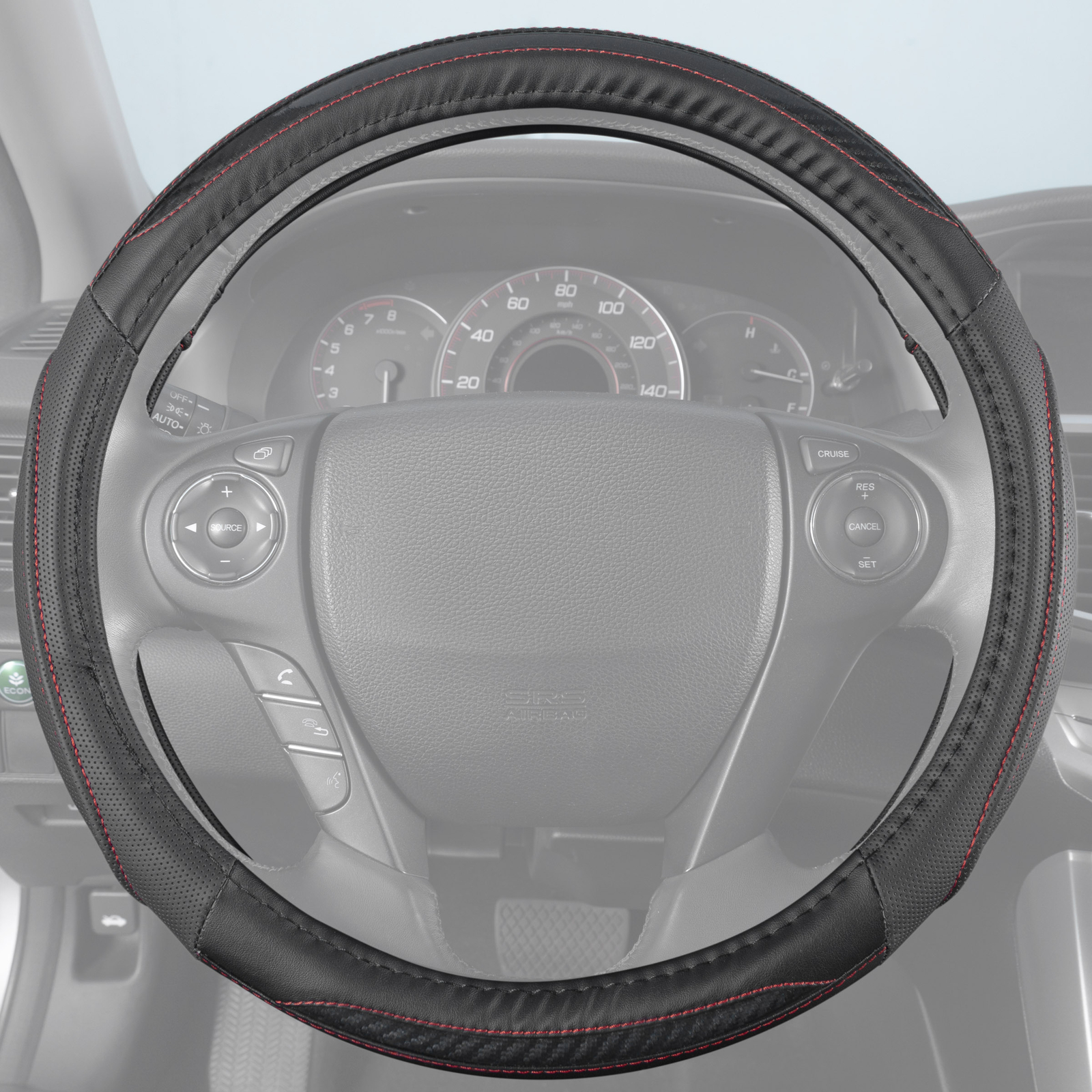 Carbon Fiber Synthetic Leather Steering Wheel Cover Medium in Red/Black
