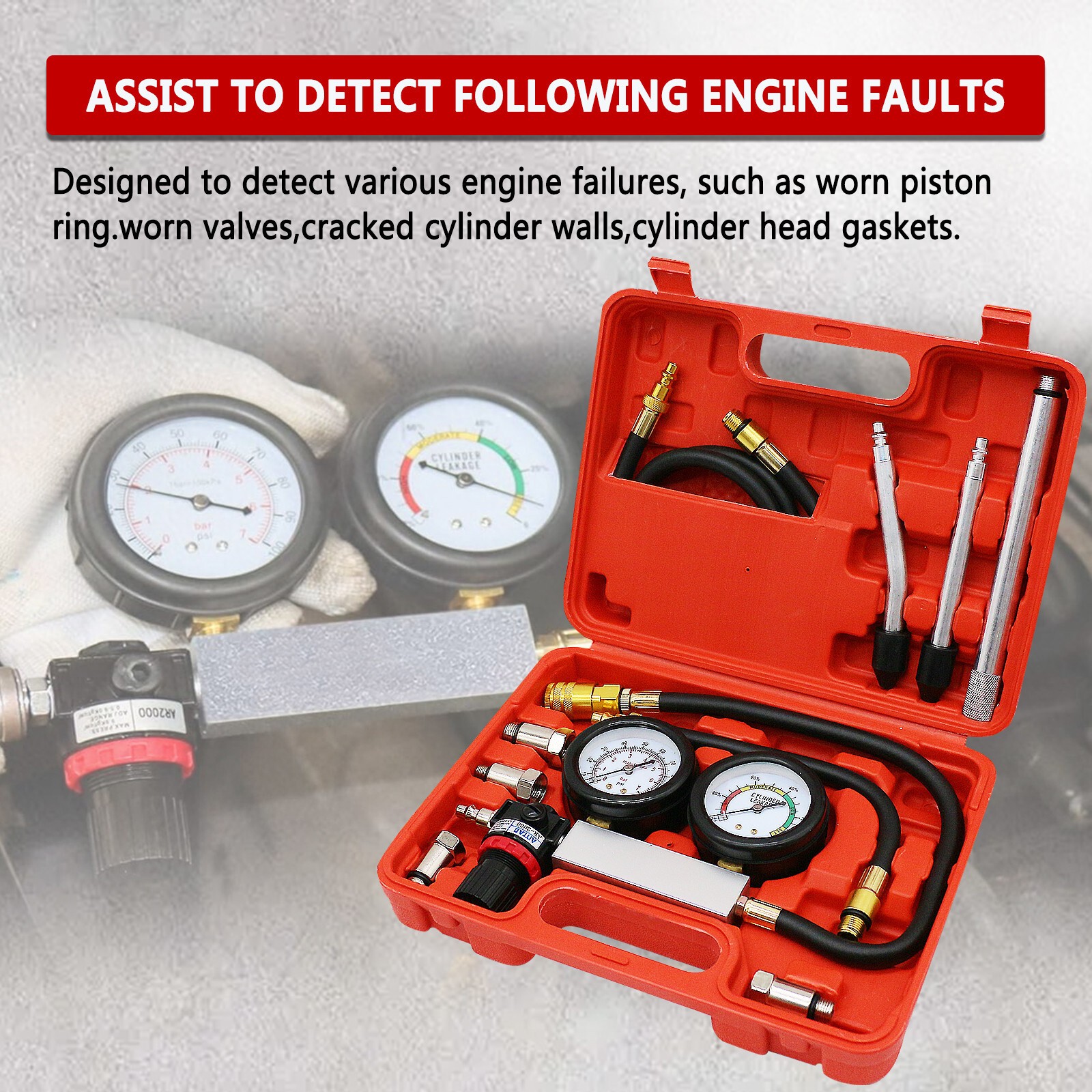 Cylinder Leak Down Tester Kit, Automotive Engine Compression Leakage Test Kit US