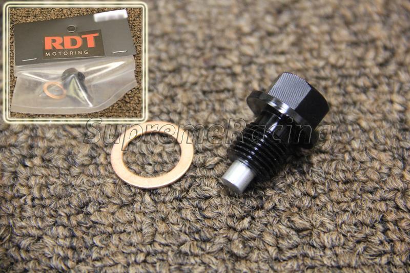 RDT BLACK ANODIZED ALUMINUM Magnetic Oil Drain Plug BOLT M12X1.25mm W/ WASHER