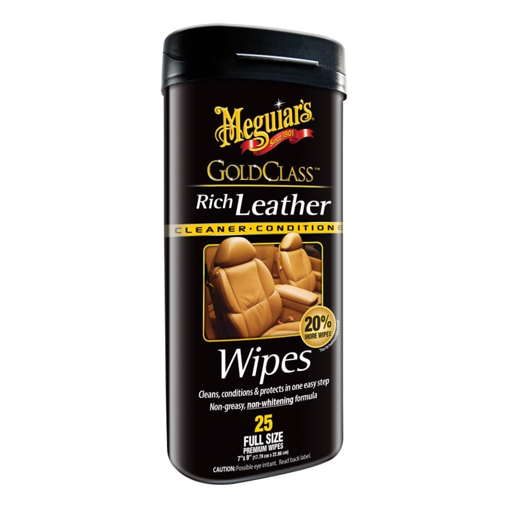 Meguiar’s G10900 Gold Class Rich Leather Wipes for Car & Auto Seats, 25 Wipes