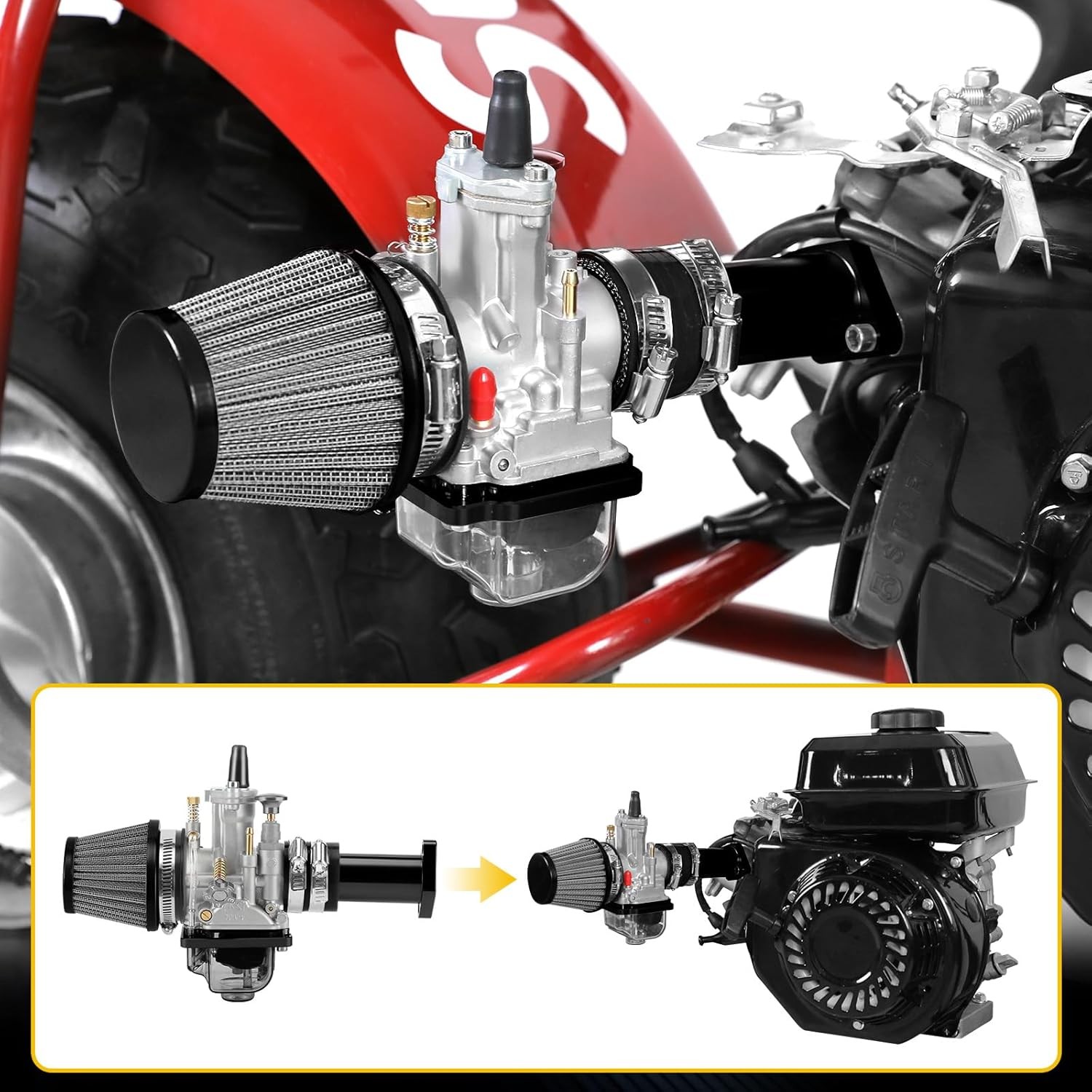 Black PWK 24mm Carburetor Throttle Jet Kit For Predator 212cc 196cc 6.5HP Engine