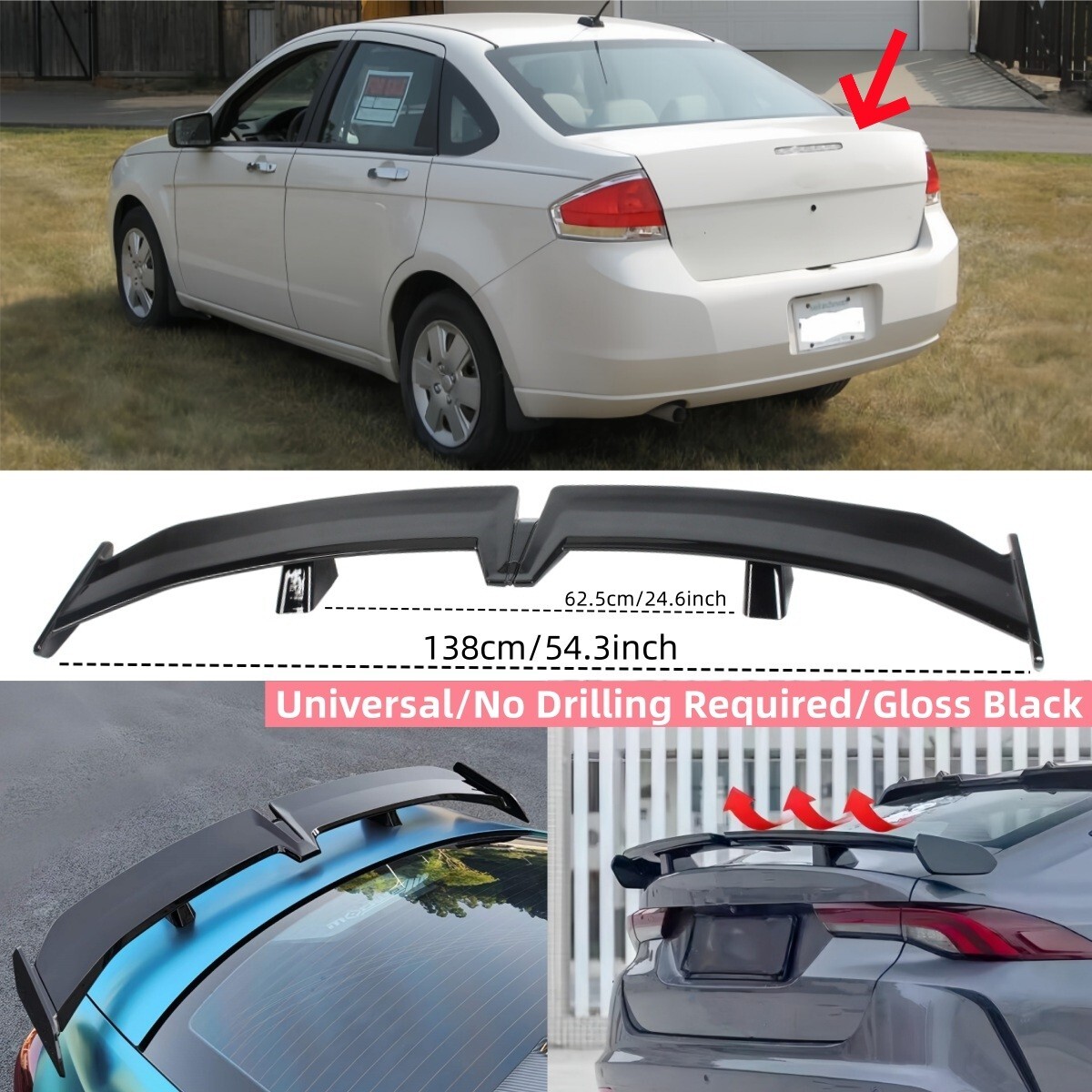 UNIVERSAL REAR TRUNK LID SPOILER WING PRO STYLE FITS FORD FOCUS SEDAN 2008-2011