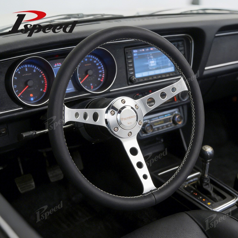 15″ 380mm Car Truck Microfiber Leather Steering Wheel w/ Chrome Spoke 6-Bolt