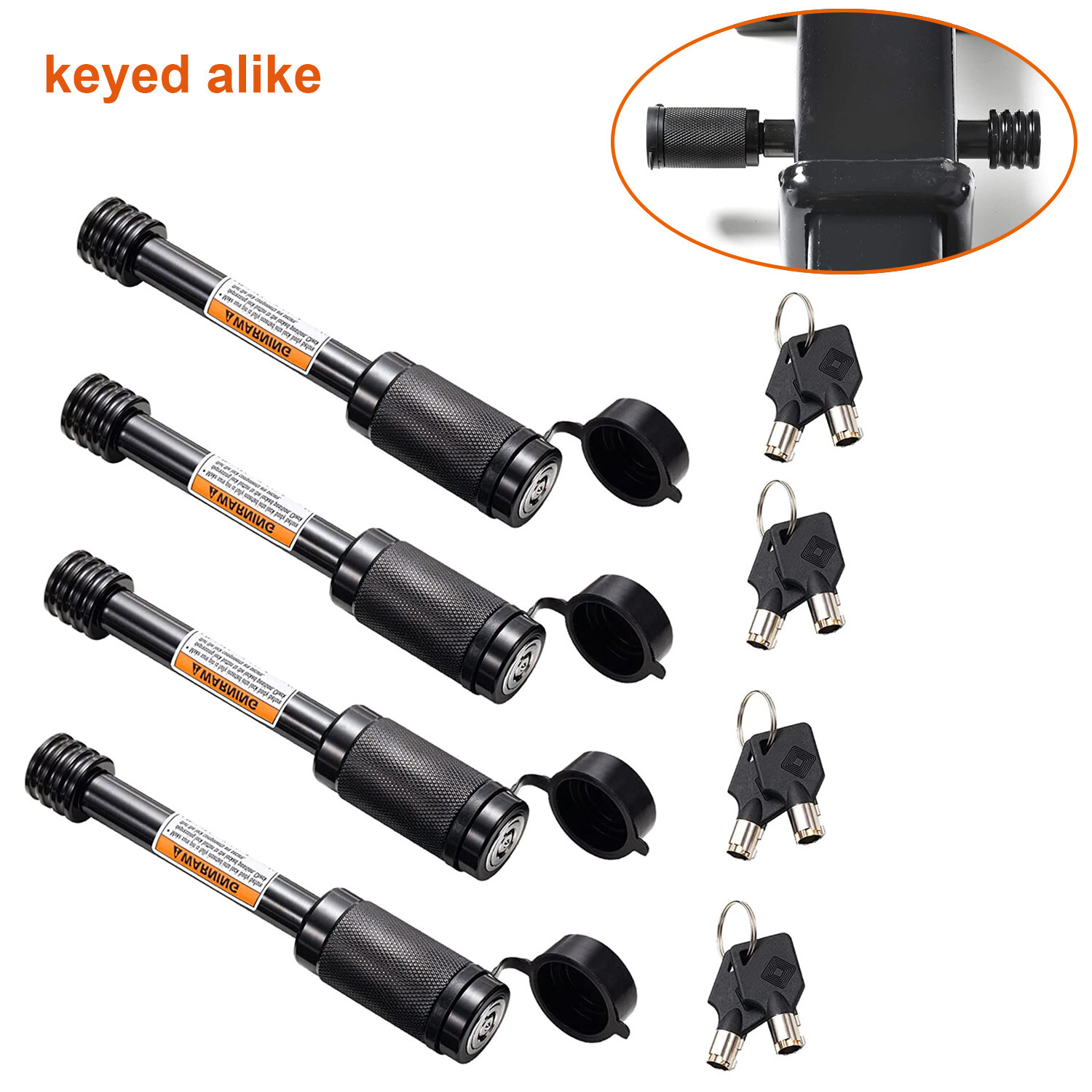 Trailer Hitch Receiver Pin Lock 4PCS Set Keyed Like- 5/8″ Pin for Class III IV