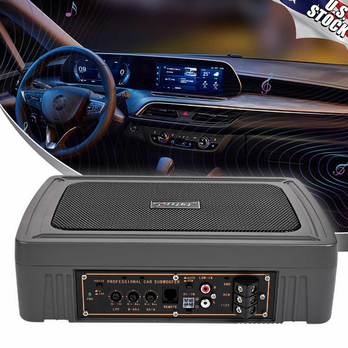 6*8″ 1200W Car Subwoofer Active Underseat Bass Box Audio Sub Speaker Amplifier