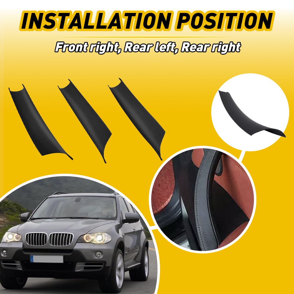 For BMW X5 E70 X6 E71 E72 3PCS Inner Door Pull Handle Cover Set Black 3PCS/Set D