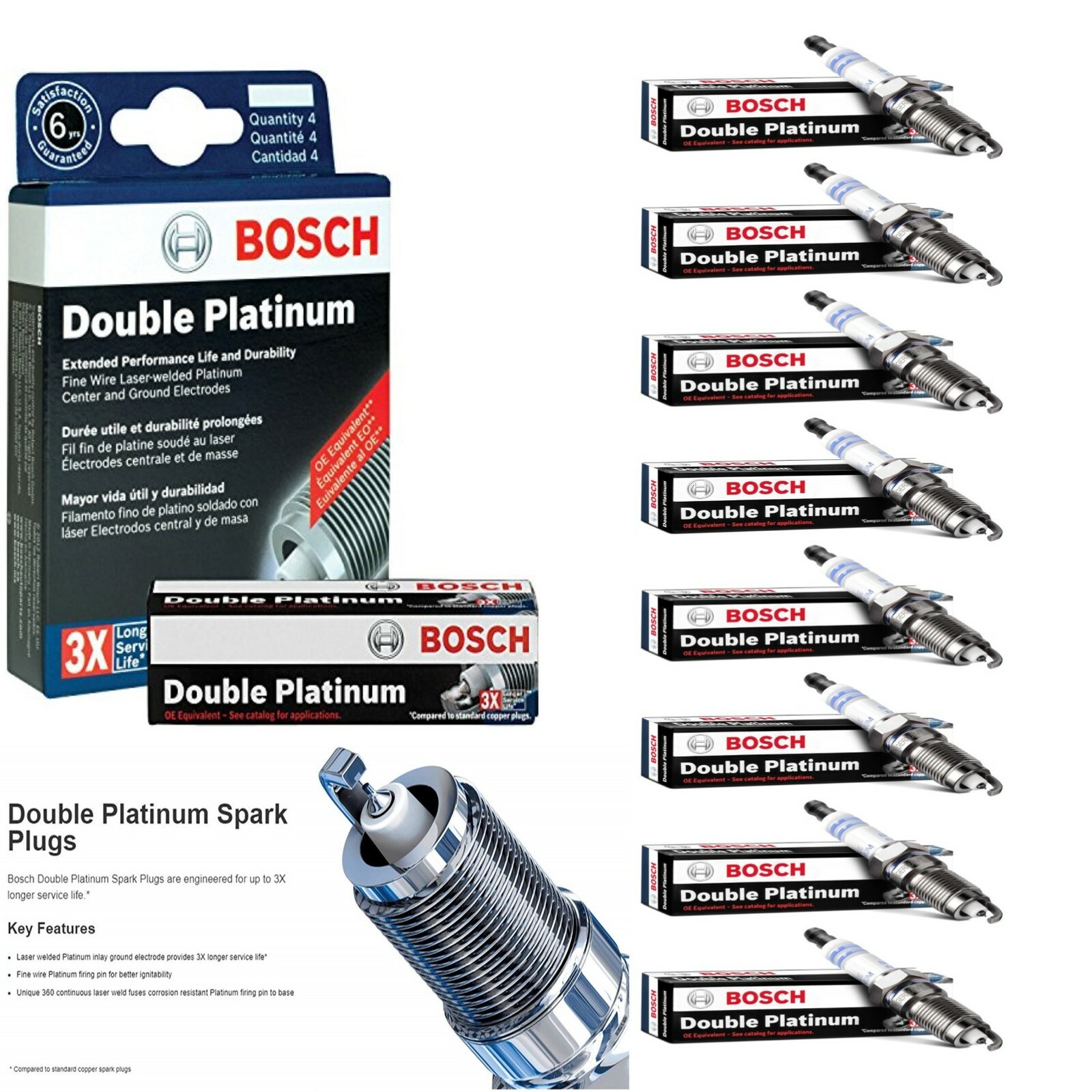 8 X Double Platinum Spark Plugs Set For 2002-2006 CADILLAC ESCALADE EXT V8-6.0L