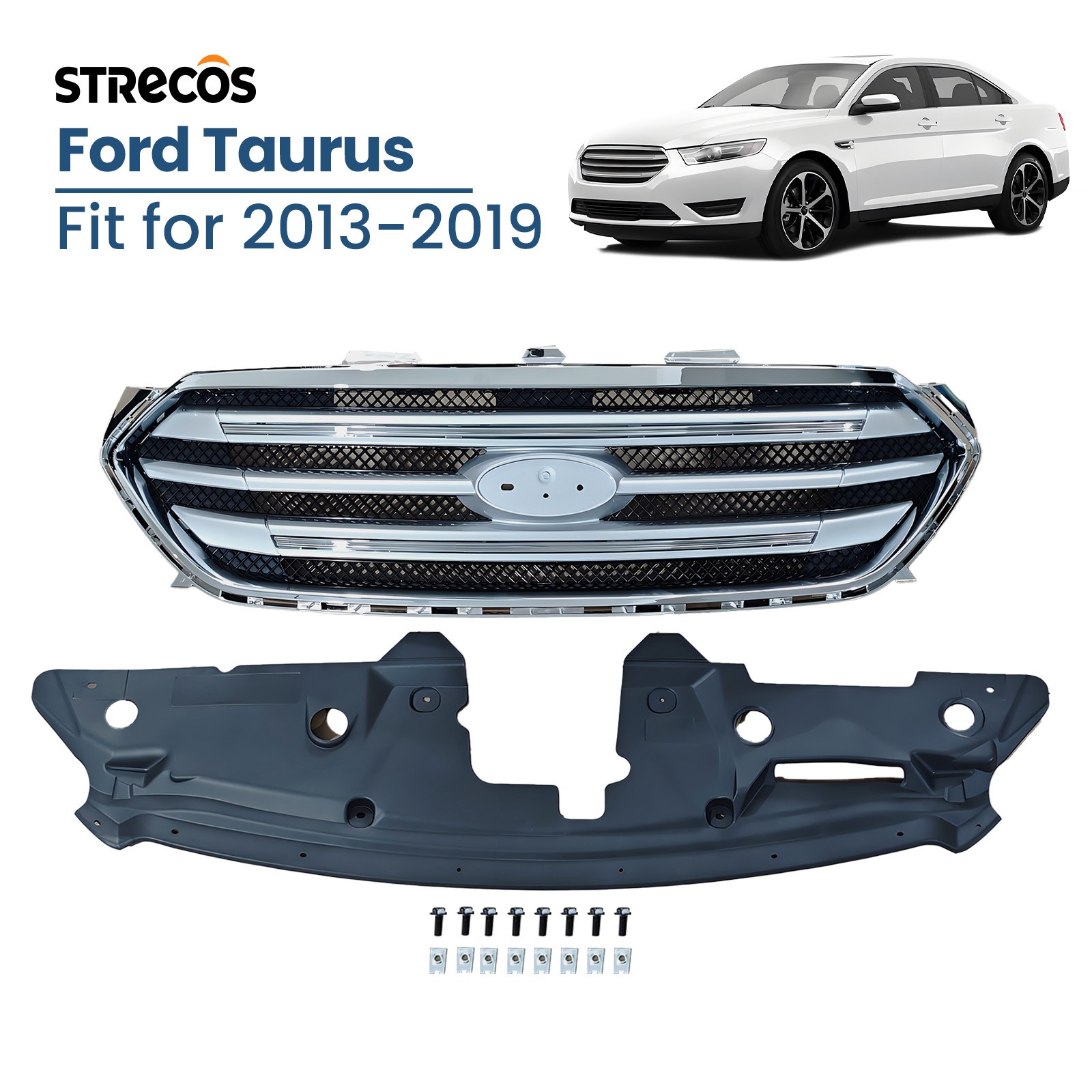 For 2013-2019 Ford Taurus Front Bumper Upper Grille Assembly Kit Chrome Grill
