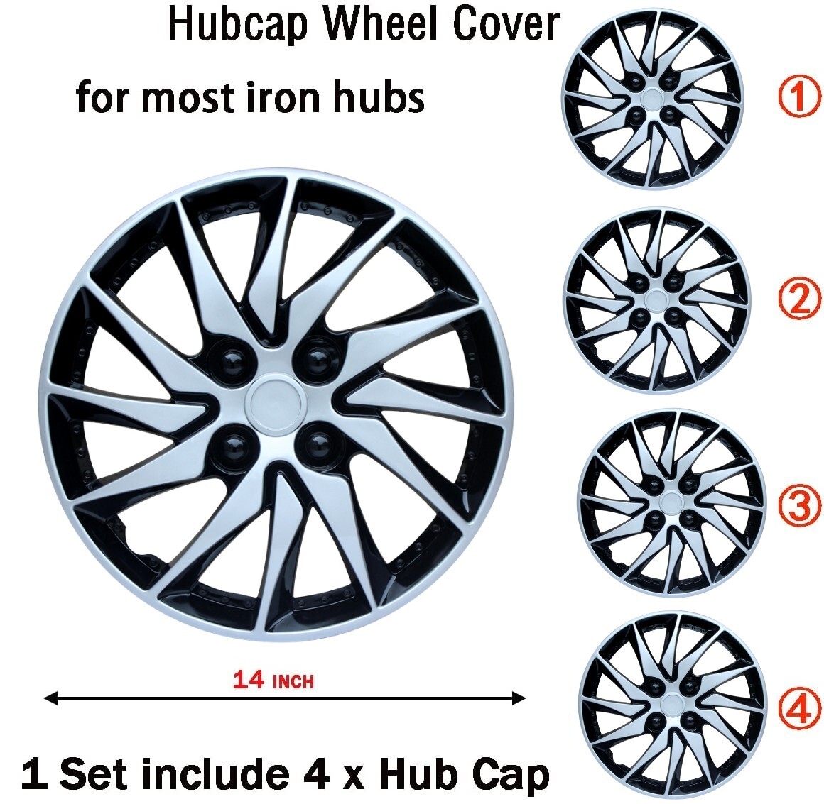 4PC Black and Sivler wheel rim cover for R14 HubCaps for 1989-2002 Mazda 626