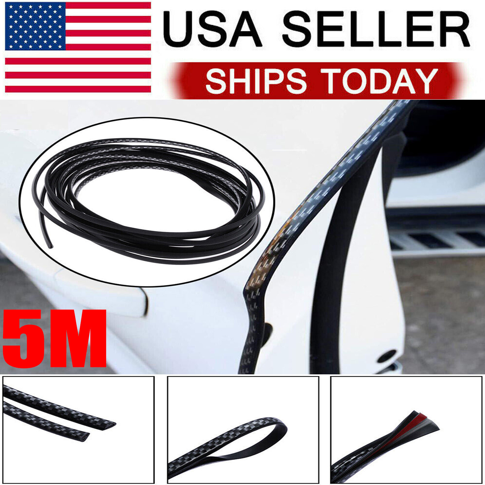5M Carbon Fiber Car Door Moulding Scratch Protector Strip Edge Guard Trim Rubber