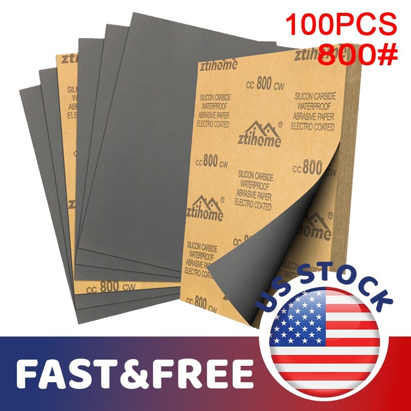 100Pcs Sandpaper Sheets 800 Grit Wet & Dry Sanding for Wood Metal Car 9×11 inch