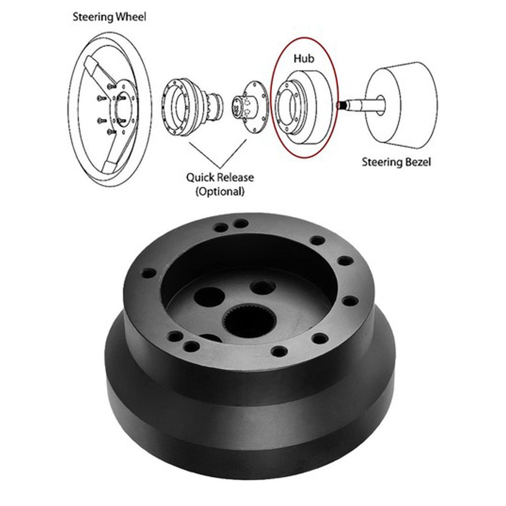 5 & 6 Hole Steering Wheel Black Hub Adapter ( Flaming River, Ididit, GM, Chevy)