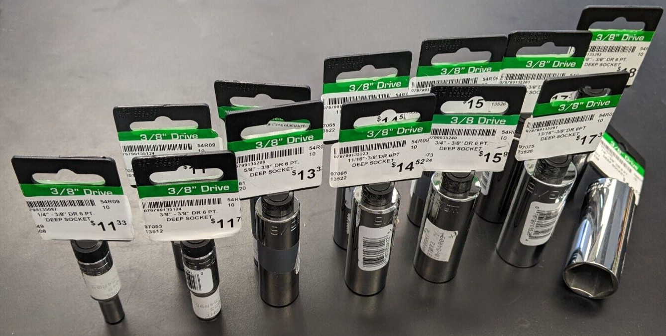 NEW Wright Tool Deep Chrome SAE Socket 3/8″ Dr. 6 Pt. Select Size- USA Made-F. S