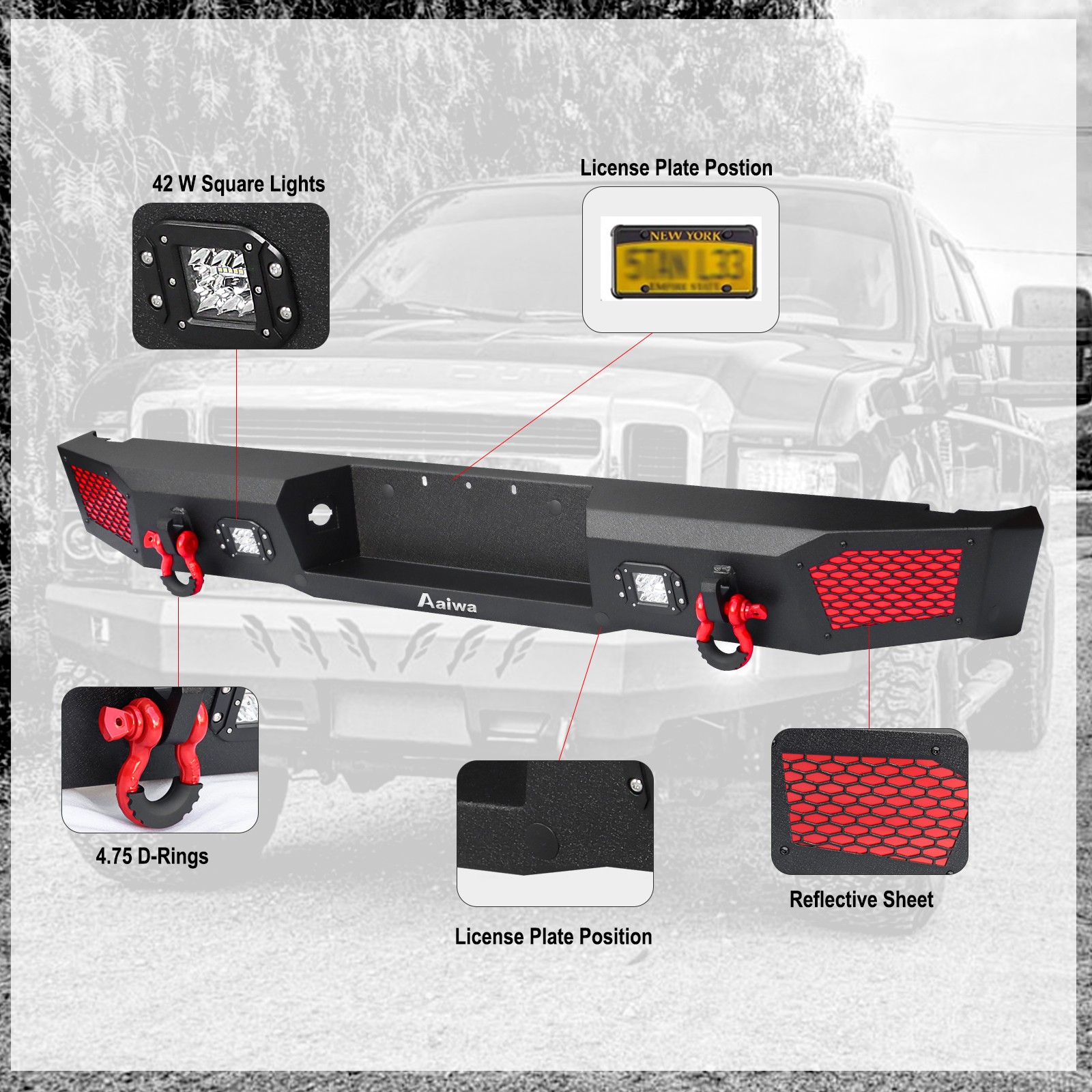 Aaiwa For 2005-2007 Ford F250/F350/F450&Excursion Front/Rear Bumper W/LED Lights