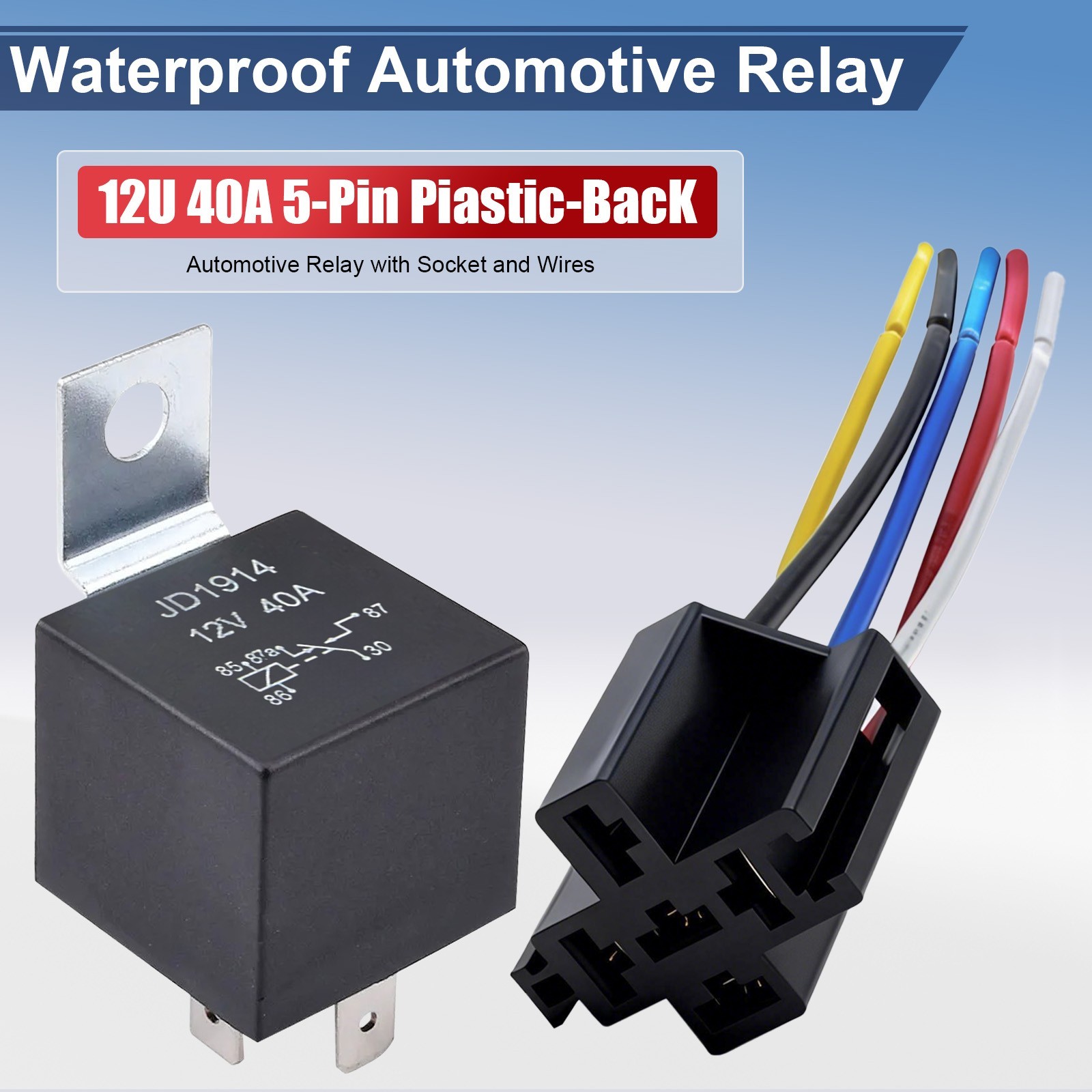 5xAuto Relays 40A 12V DC Switch Harness Sockets Waterproof Automotive SPDT Black