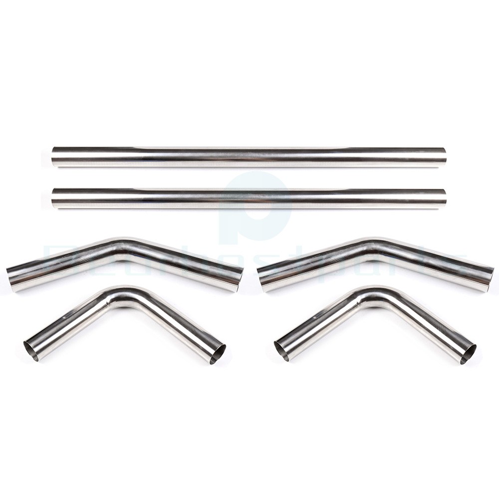 6Pcs 2.5″ 63mm Straight+45+90 Degree Bend T304 Stainless Steel Exhaust Tube Pipe