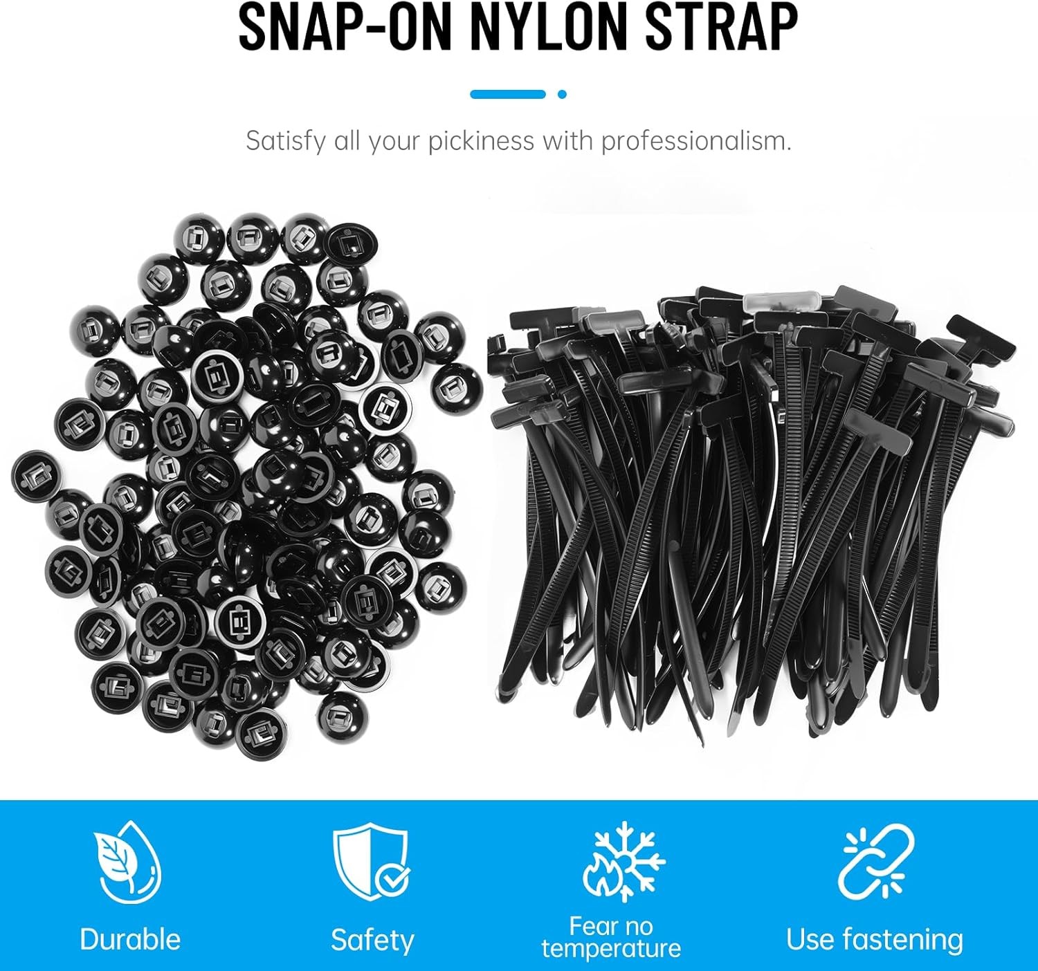 100PCS Nylon Universal Cable Tie Buckle, Heavy Duty Self-Locking Zip Black