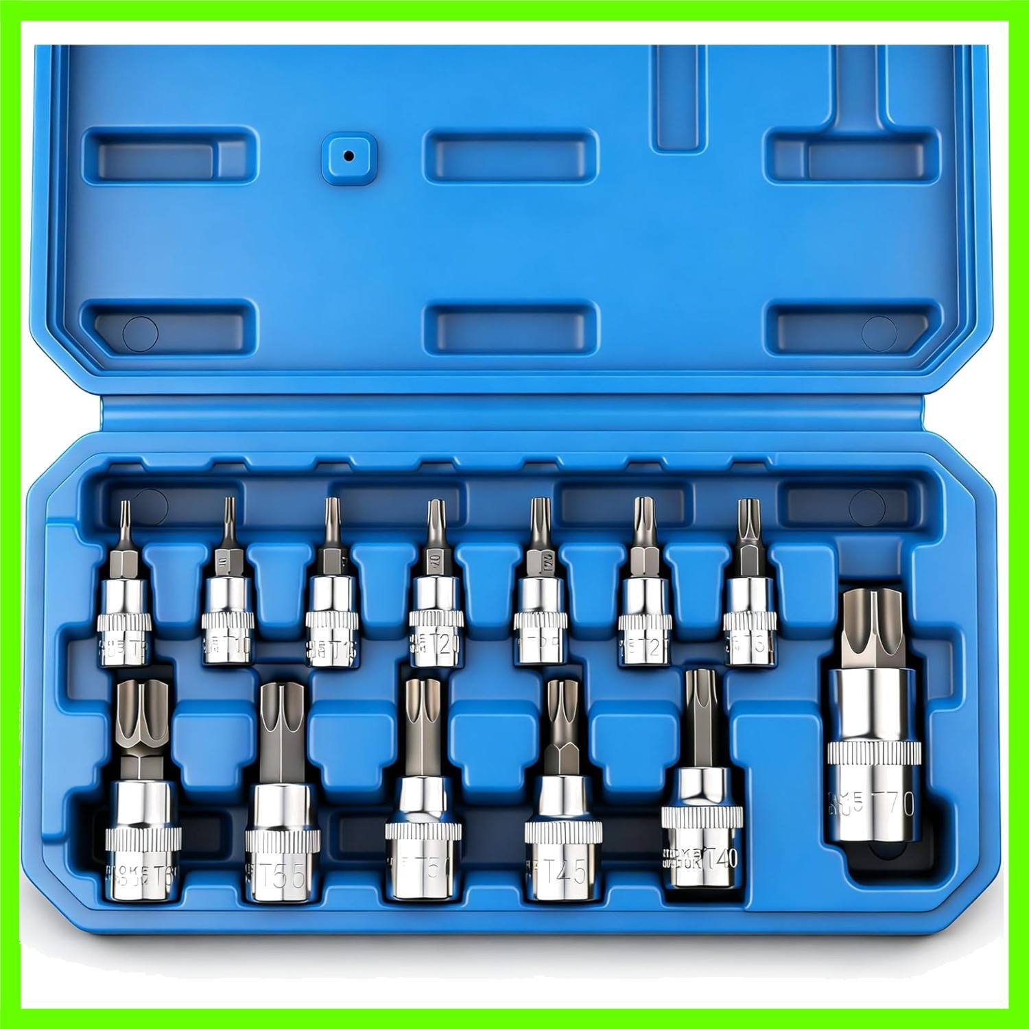 13Pcs Torx Bit Socket Set T8-T70 CRV Star Sockets 1/4-inch, 3/8-inch & 1/2-in…