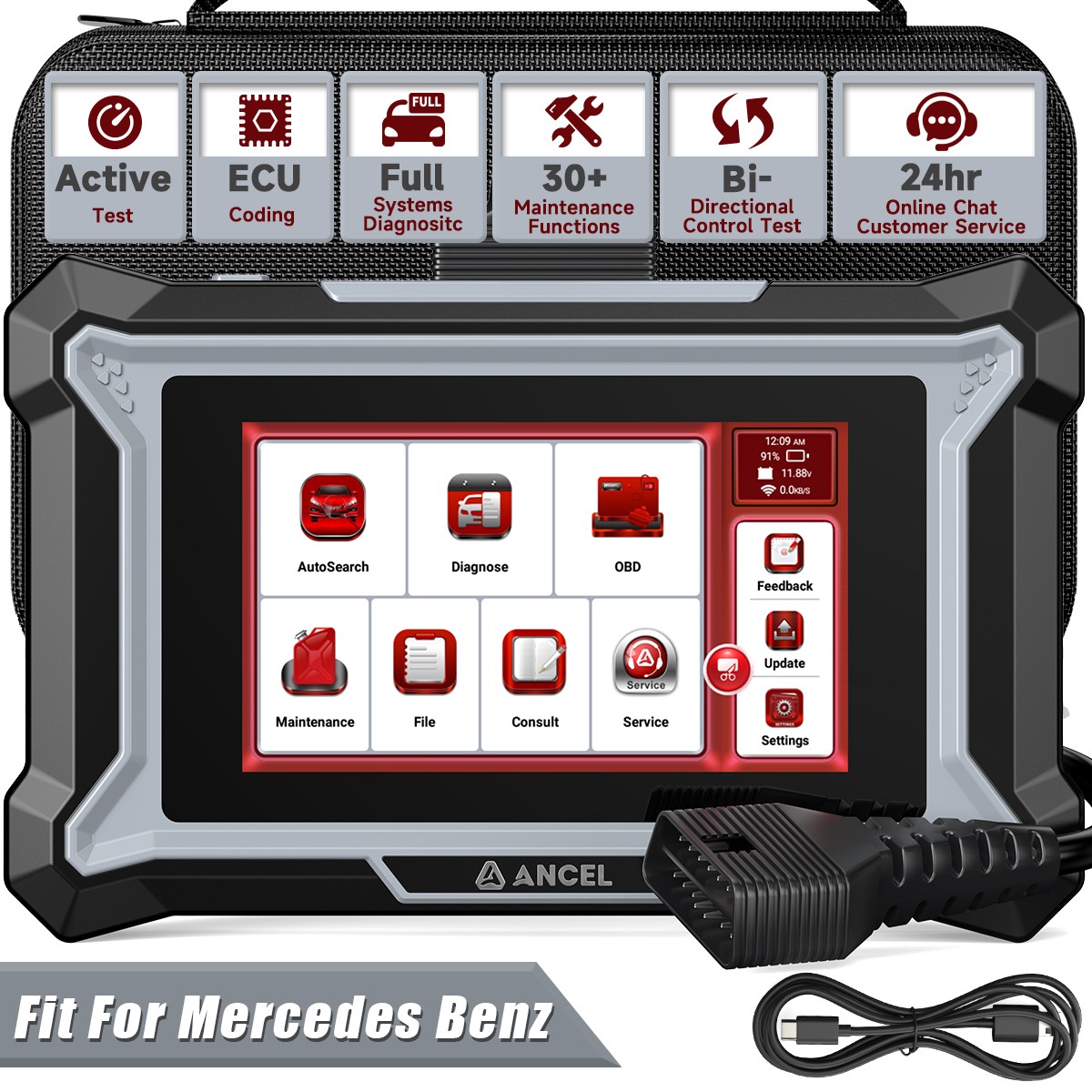 ANCEL DS160 for Benz All System Actuation Test ECU Coding OBD2 Scanner 30+Resets