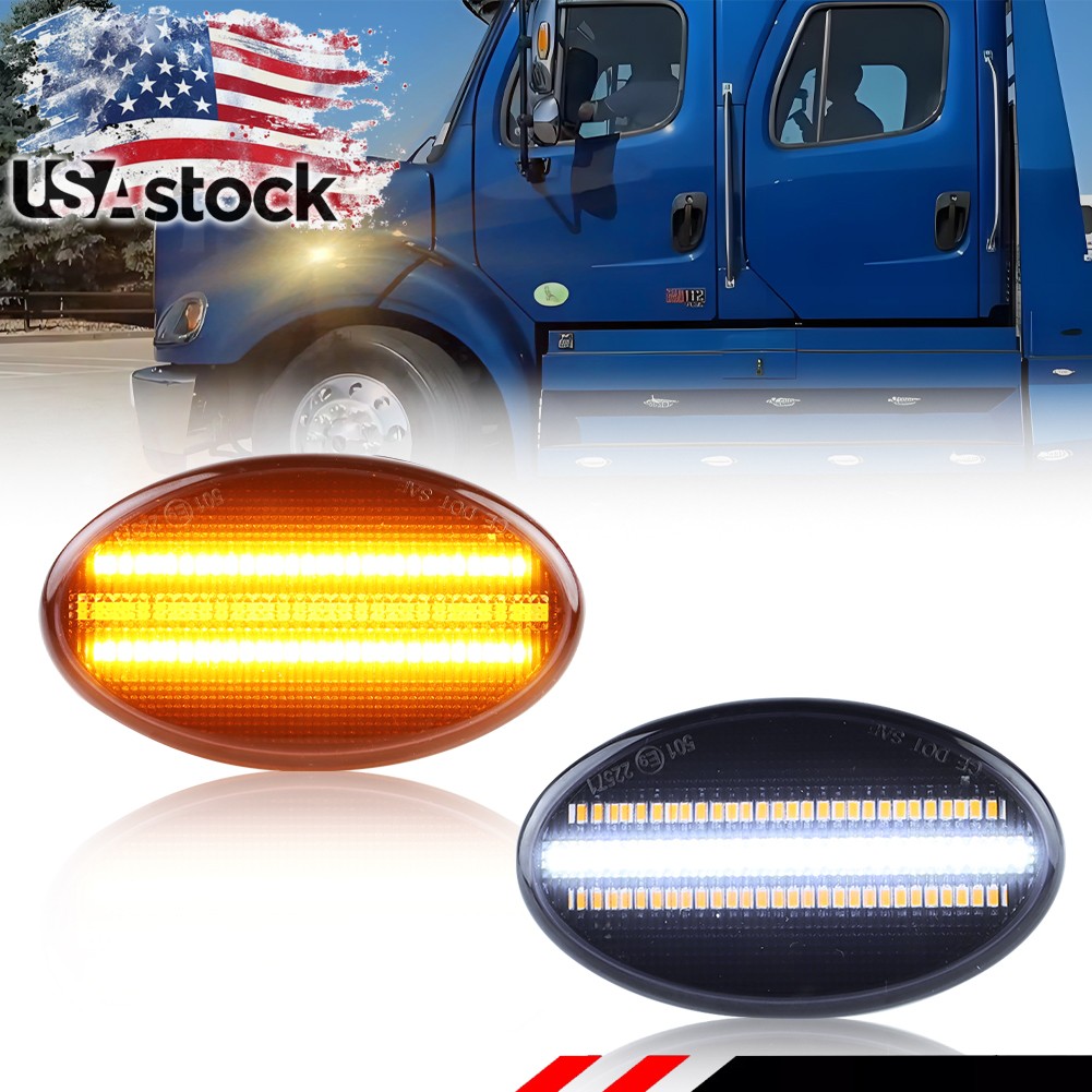 Smoke LED Front Fender Hood Side Marker Signal Light For Freightliner M2 106 112