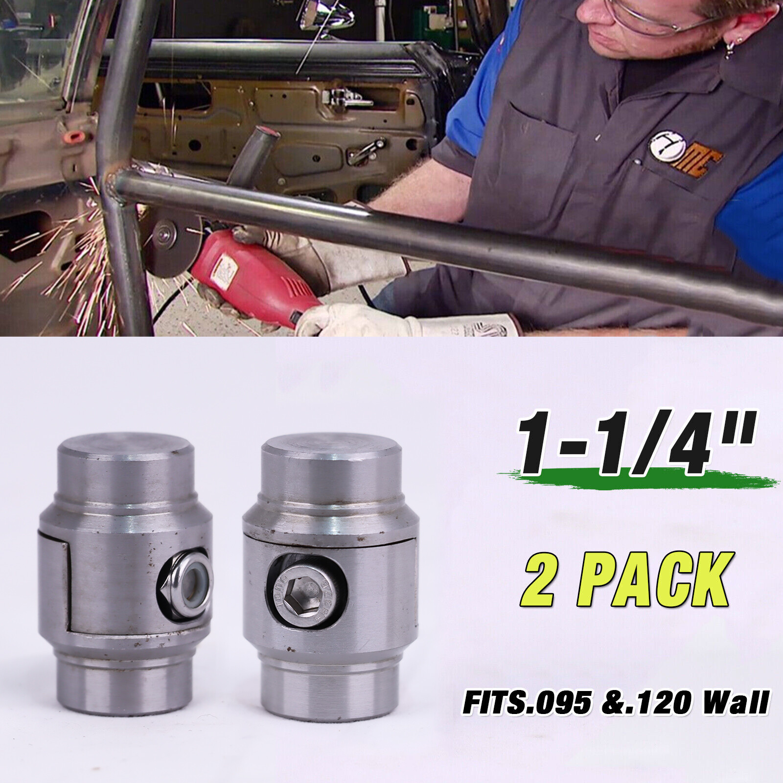2PCS 1-1/4″ Weld In Tube Connectors Adapter Roll Cage Bungs For .095 & .120 Wall