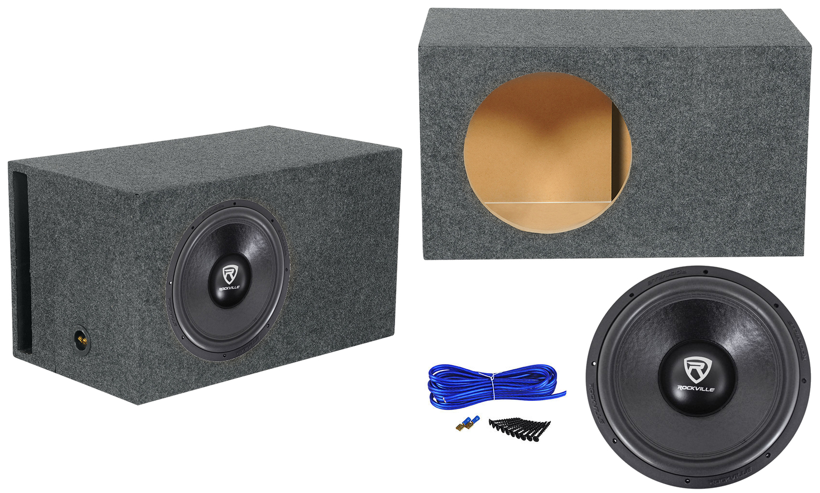 Rockville W15K6D2 V2 15″ 4000w Car Audio Subwoofer Sub+Vented Sub Box Enclosure