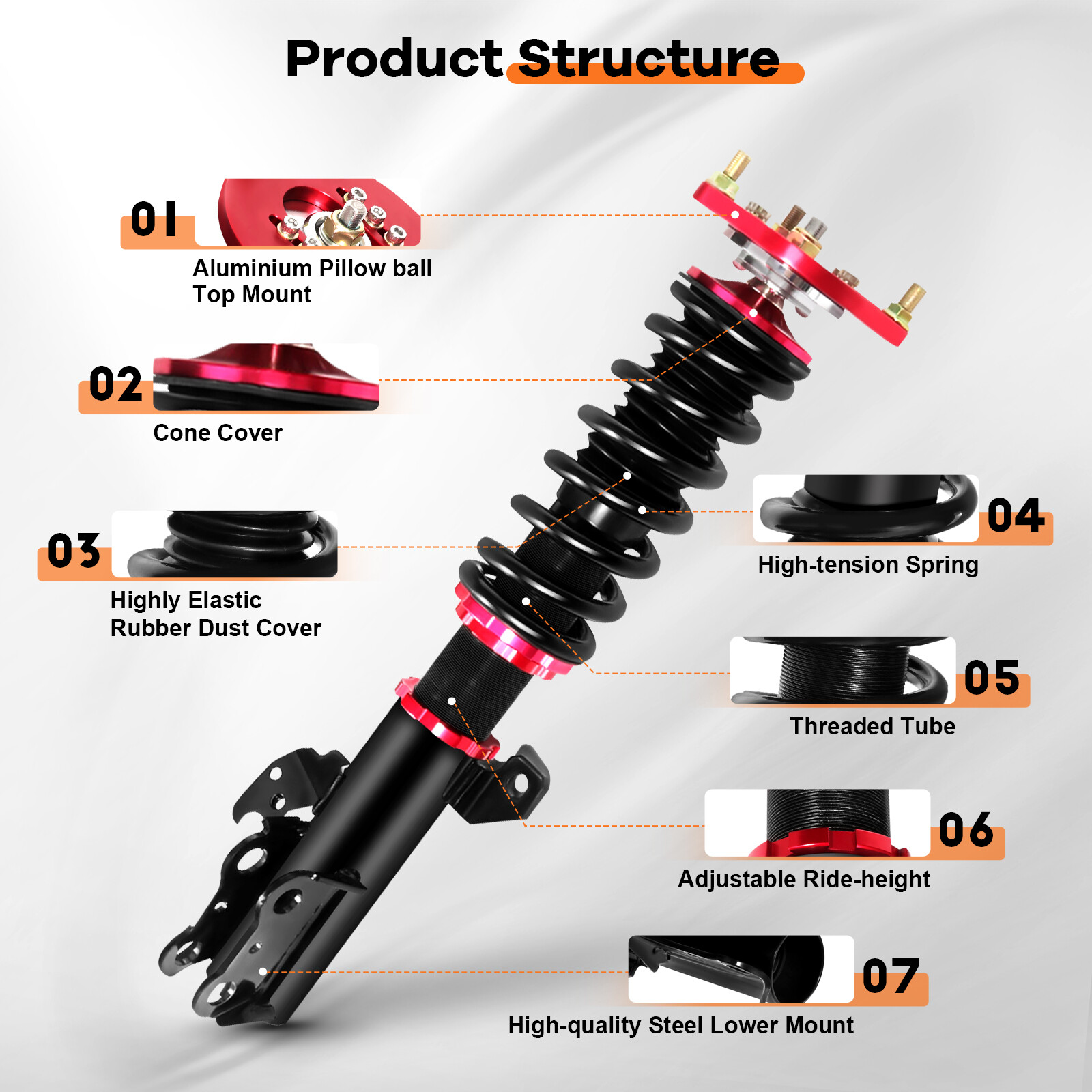 Coilovers For 2007-2011 Toyota Camry Struts Adjustable Height Shocks Absorber