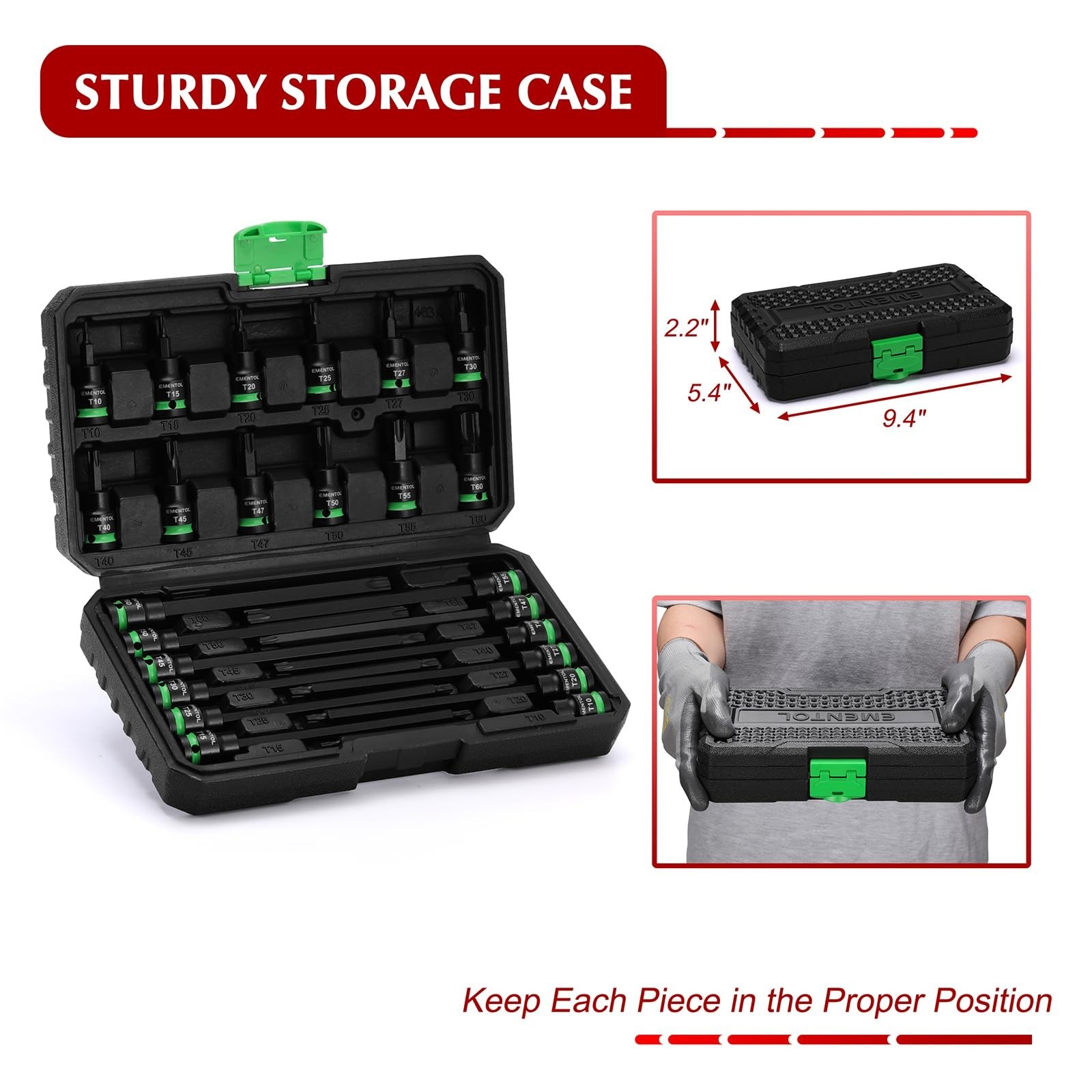 24PCS Extra Long Torx Bit Socket Set 3/8″ Drive T10-T60, Cr-V & S2 Steel