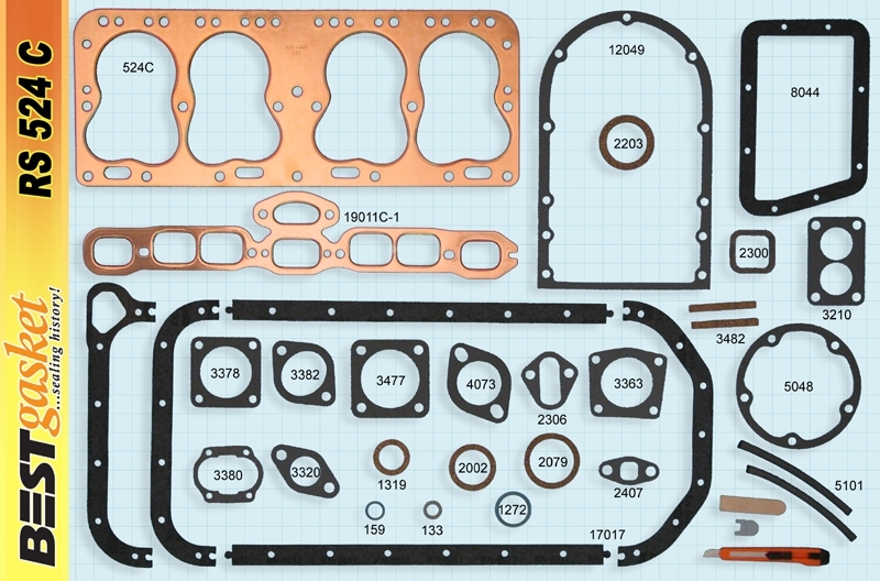 BEST Full Gaskets Set w/COPPER Head Cadillac/LaSalle 1937-1948 322 346 flathead