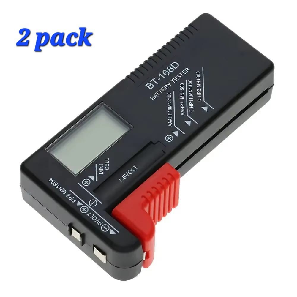 2Pack BT-168D Battery Tester Universal Digital LCD Tester AA AAA CD 9V 1.5V Butt