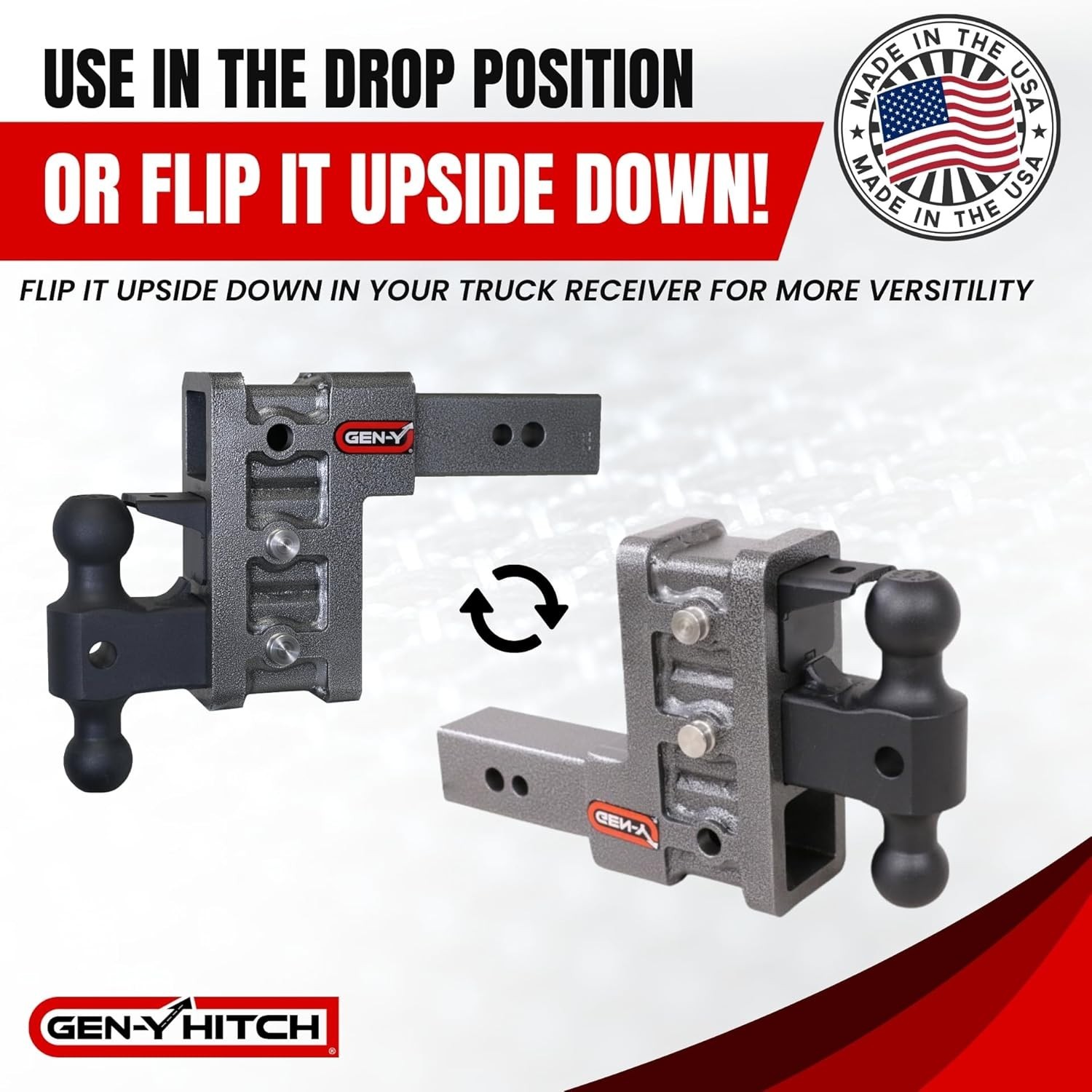 GEN-Y GH-1723 MEGA-Duty Adjustable 6″ Drop Hitch Pintle 3″ Receiver 32k Towing