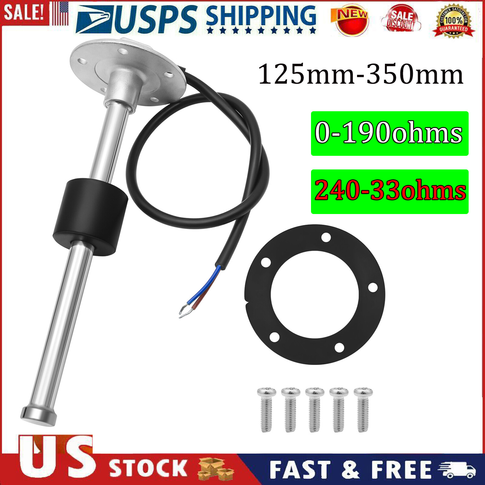 125mm-350mm Marine Boat Fuel Tank Level Sender Unit 240-33ohm Sensor Sending US