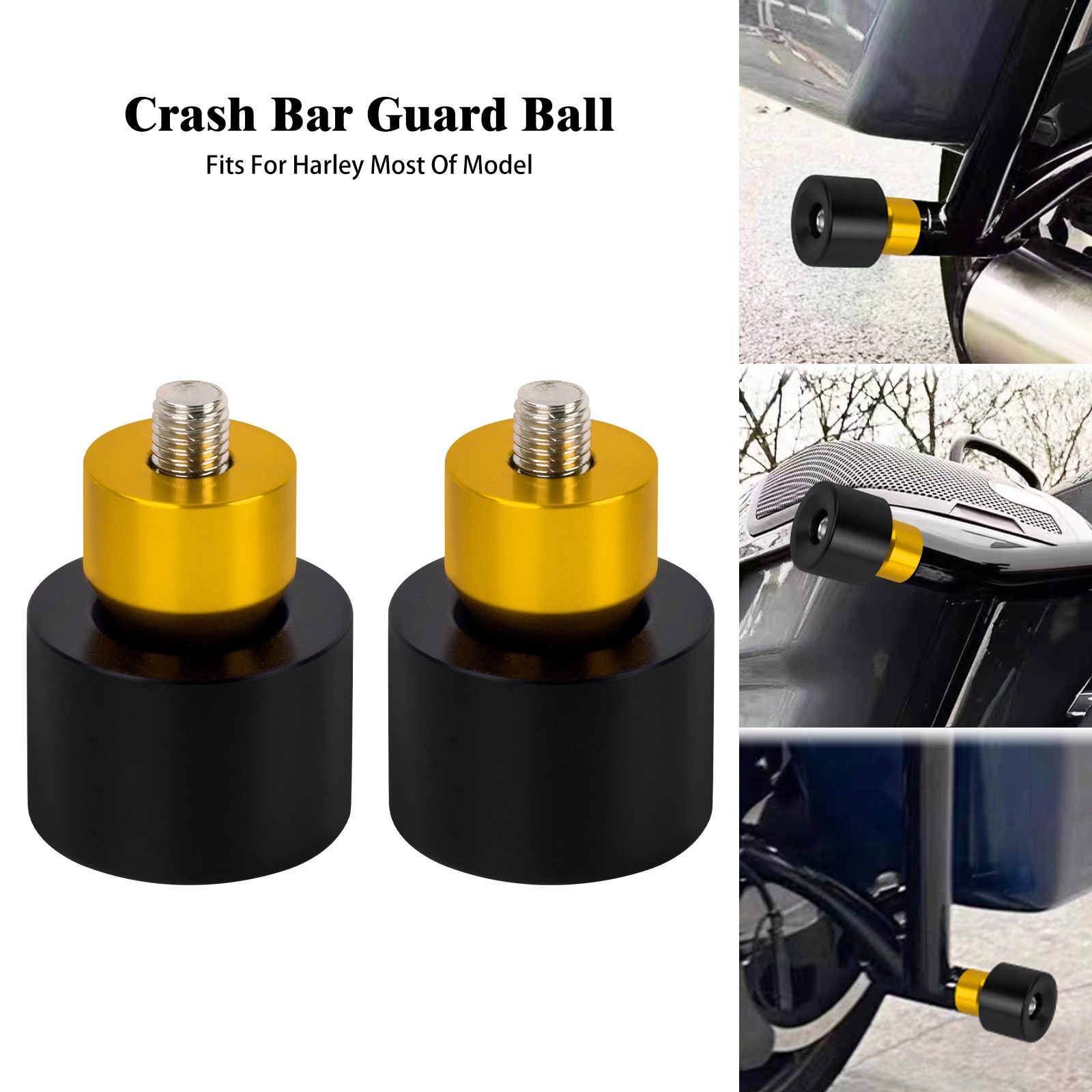 Black Gold Wheels M12 Crash Bar Guard Balls For Harley Touring Tri Electra Glide