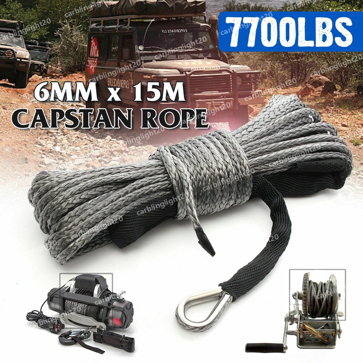 Synthetic Fiber Recovery Rope Winch Line Fit 10000LBS 1/4”x50′ Cable Grey 4WD