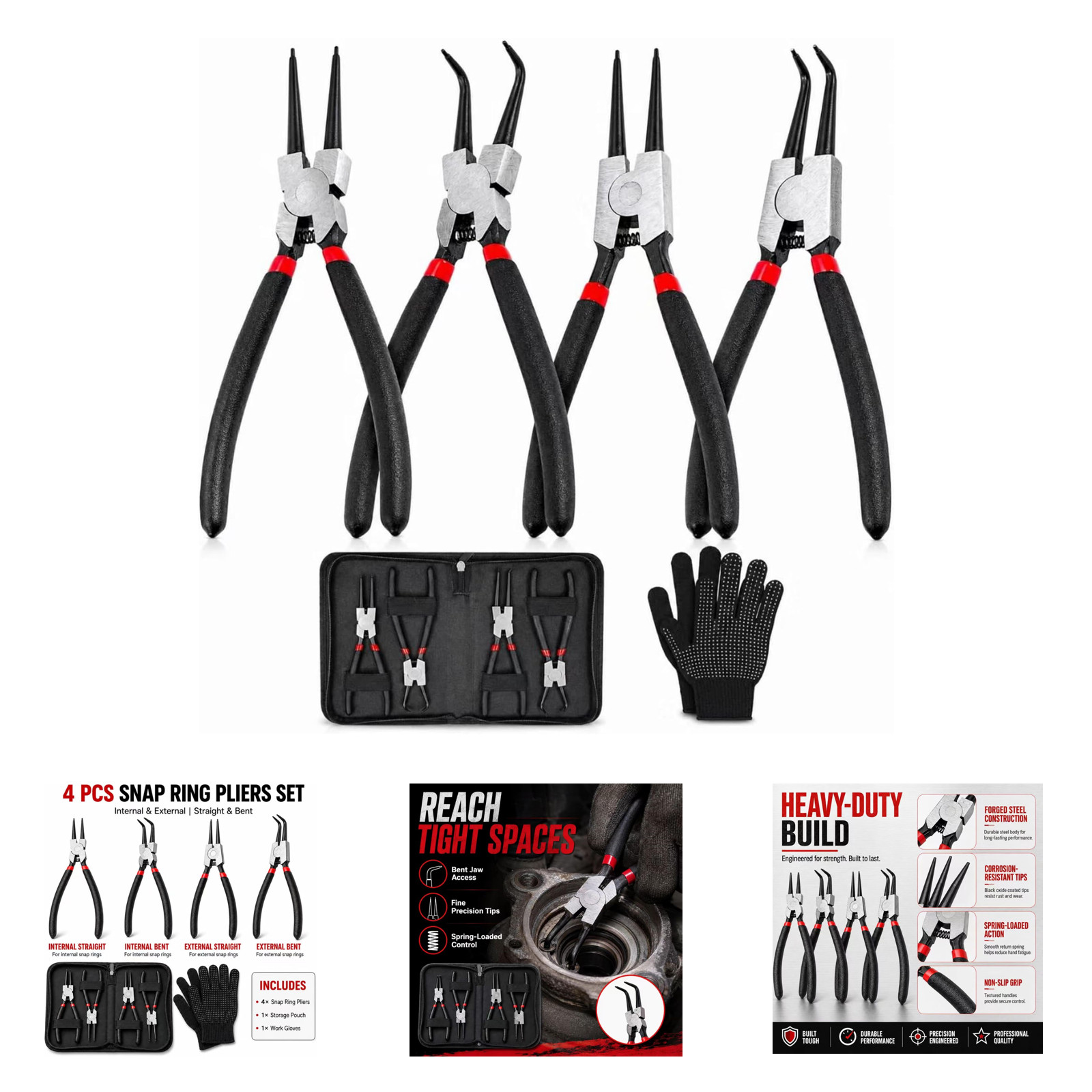 Snap Ring Pliers Set 7 Inch Internal External Circlip Tools 45# Steel Repair