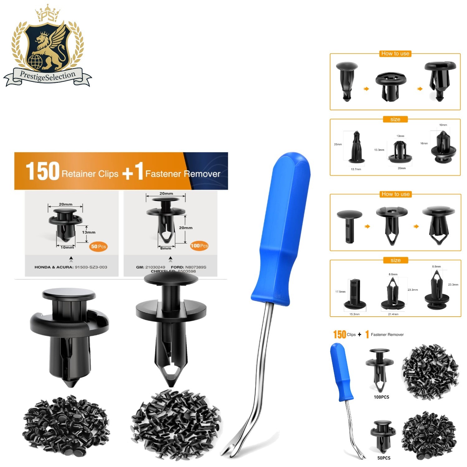 150 Pcs Impact Resistant Bumper Fasteners & Clips – 2 Sizes with Removal Tool