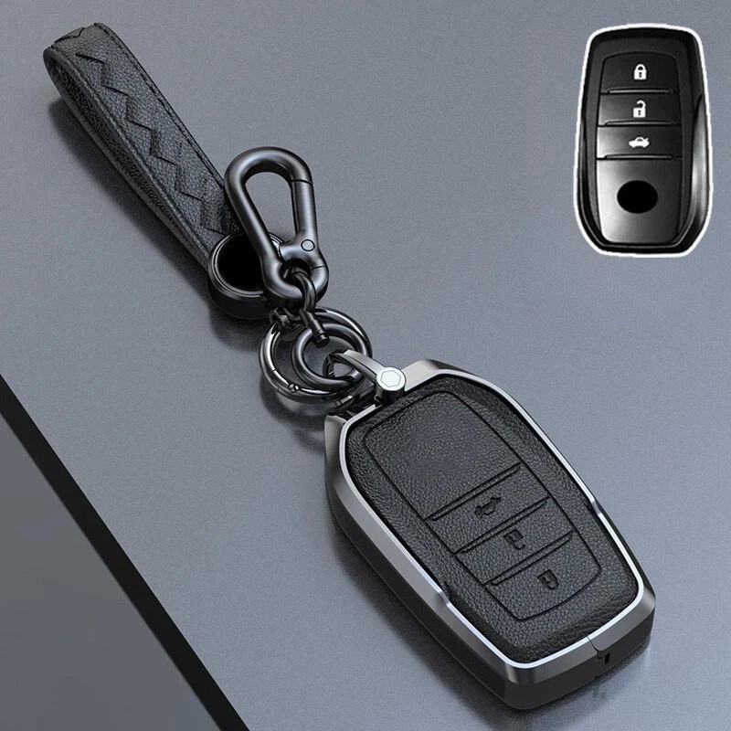 Zinc Alloy Leather Car Key Fob Case Cover For Toyota Highlander RAV4 Prado Camry